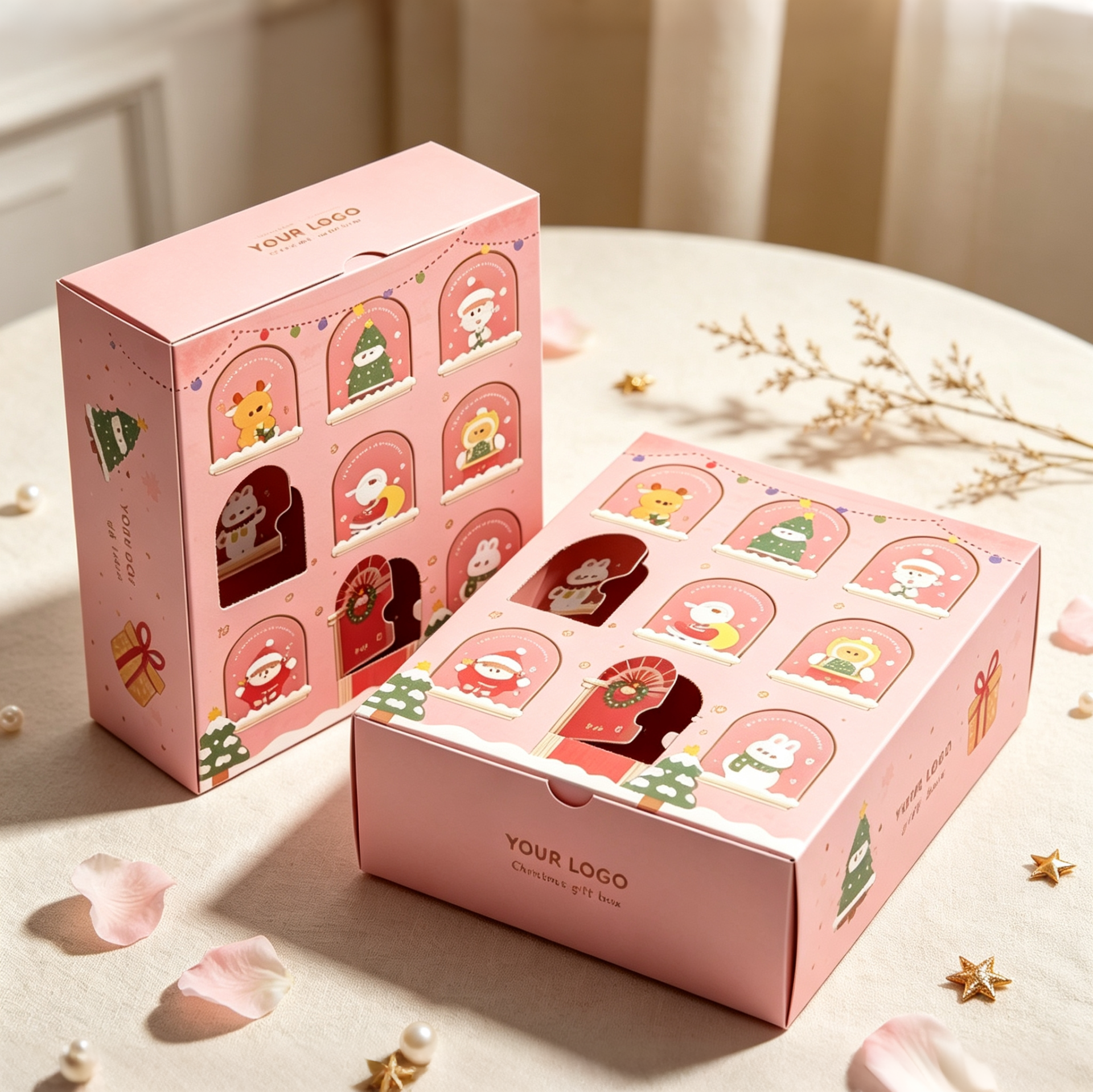 Pink Christmas Countdown Arched Window Flip-Top Gift Box