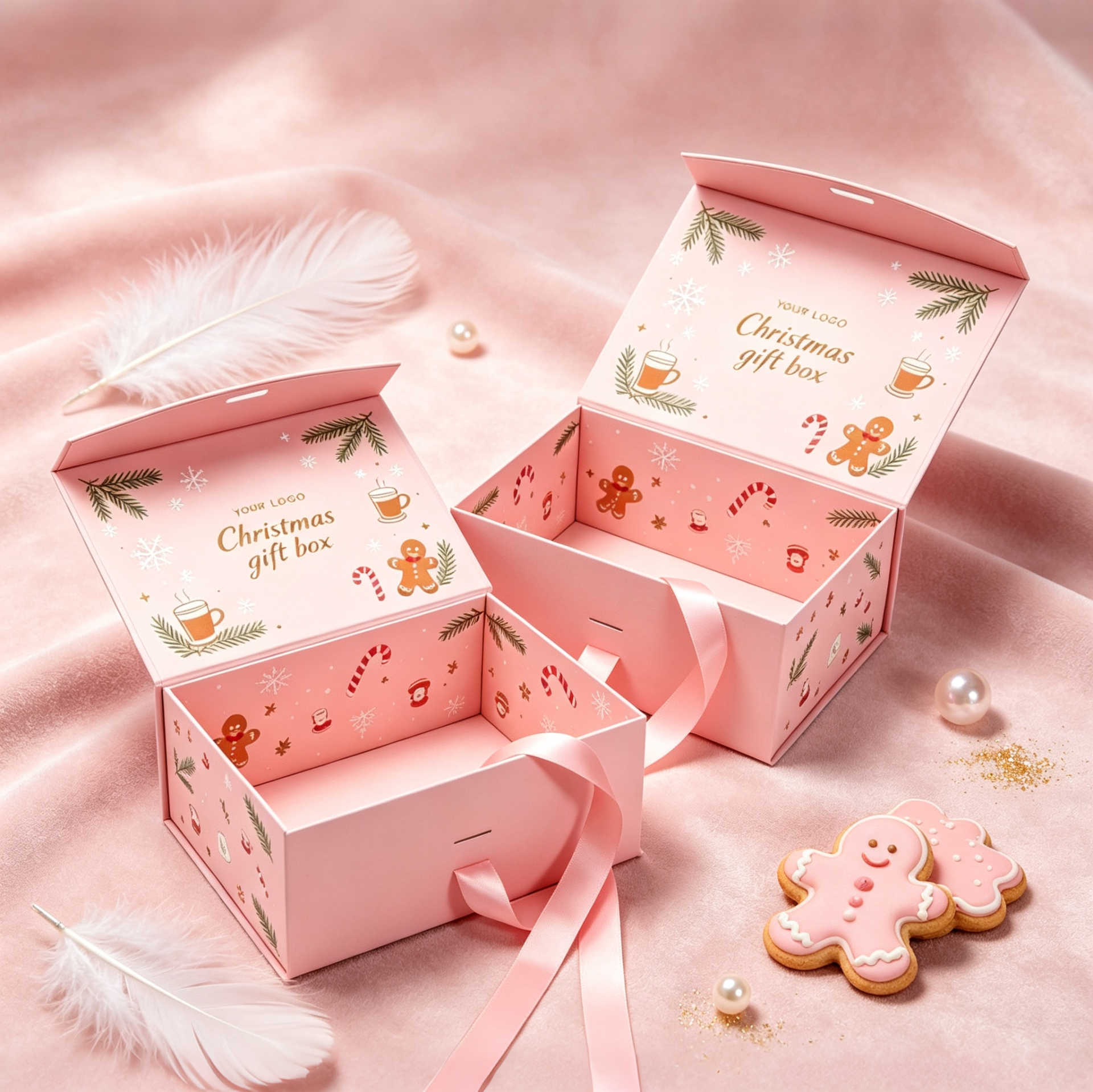 Pink Design Christmas Box With Ribbon