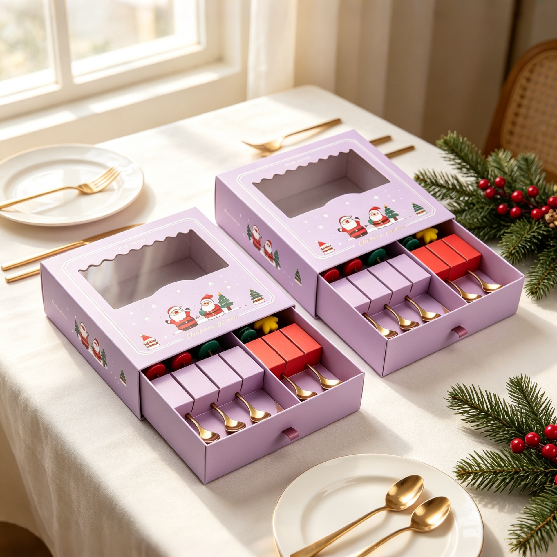 Purple Christmas Drawer Box for Spoons Candies