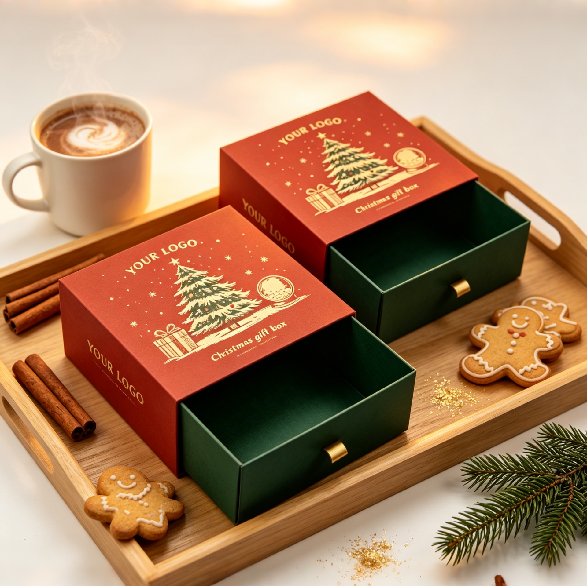 Vintage Christmas Drawer Box with Gold Foil Details