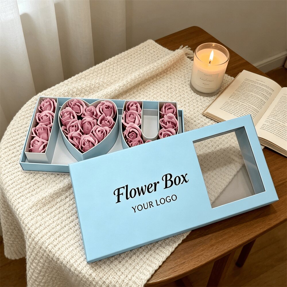 Blue Premium Flower Box With Clear PVC Window