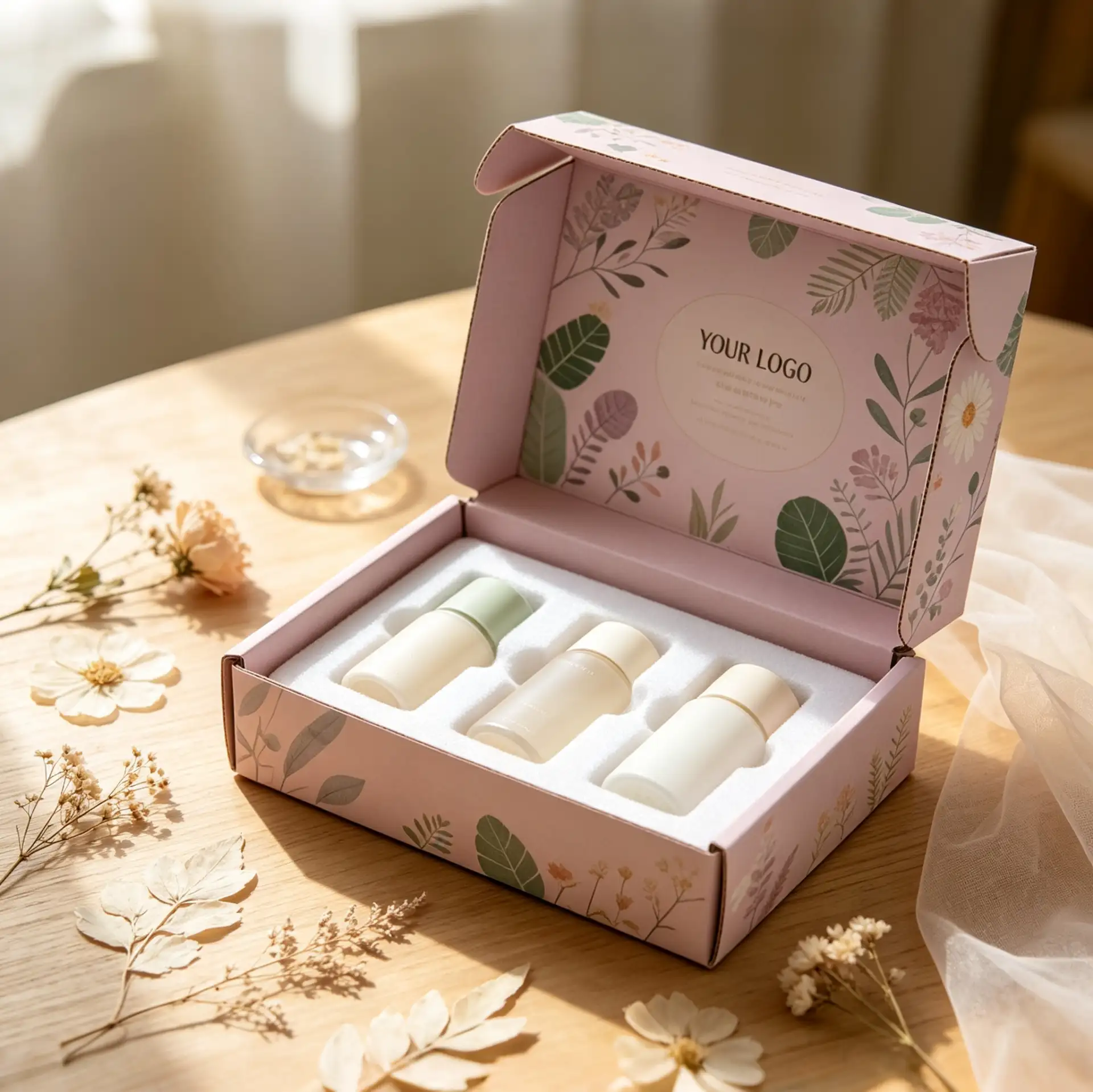 Custom Pink Floral Box For Cosmetics