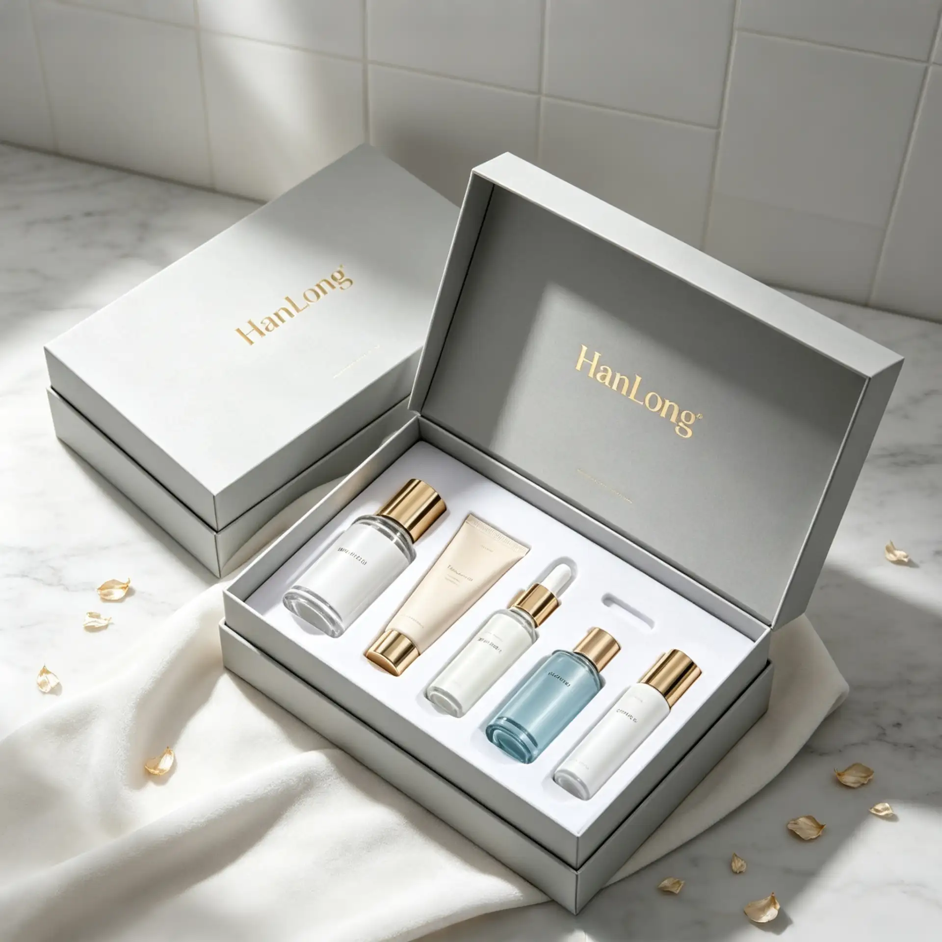 Luxury Grey Skin Care Set Gold Foil Packaging