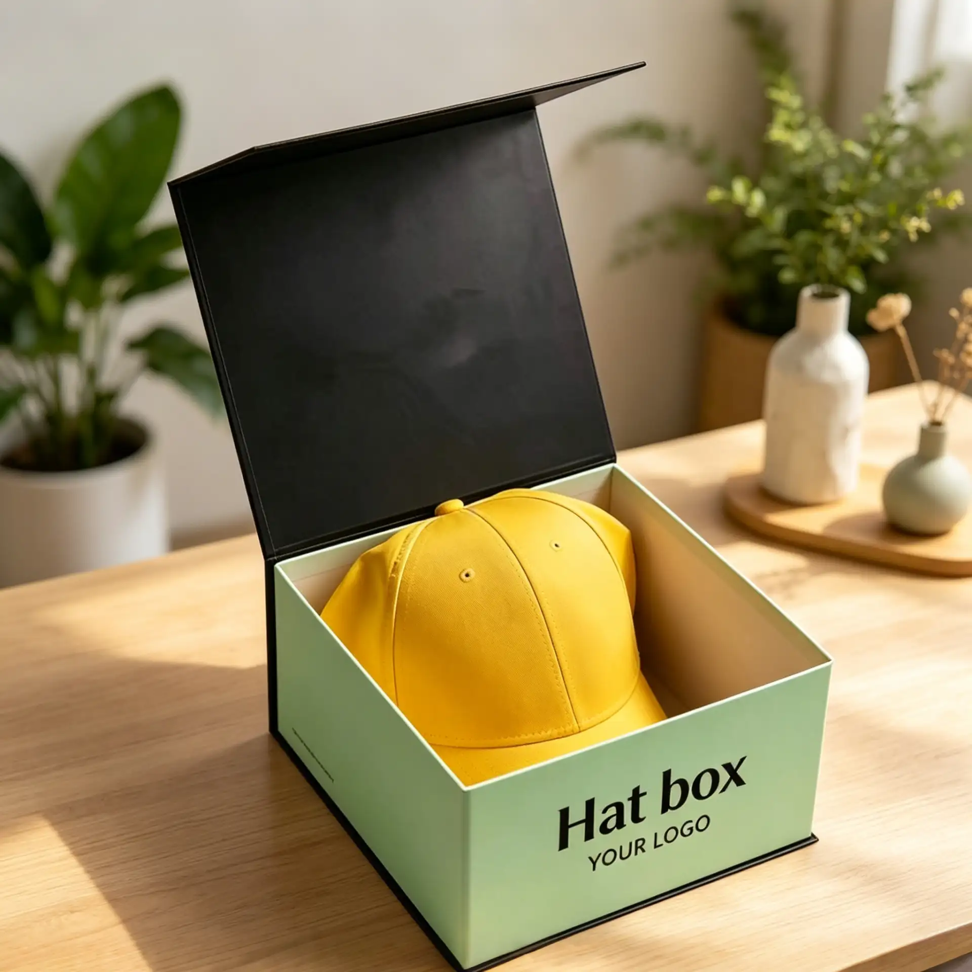 Mint Green Cap Box With Magnetic Closure Lid