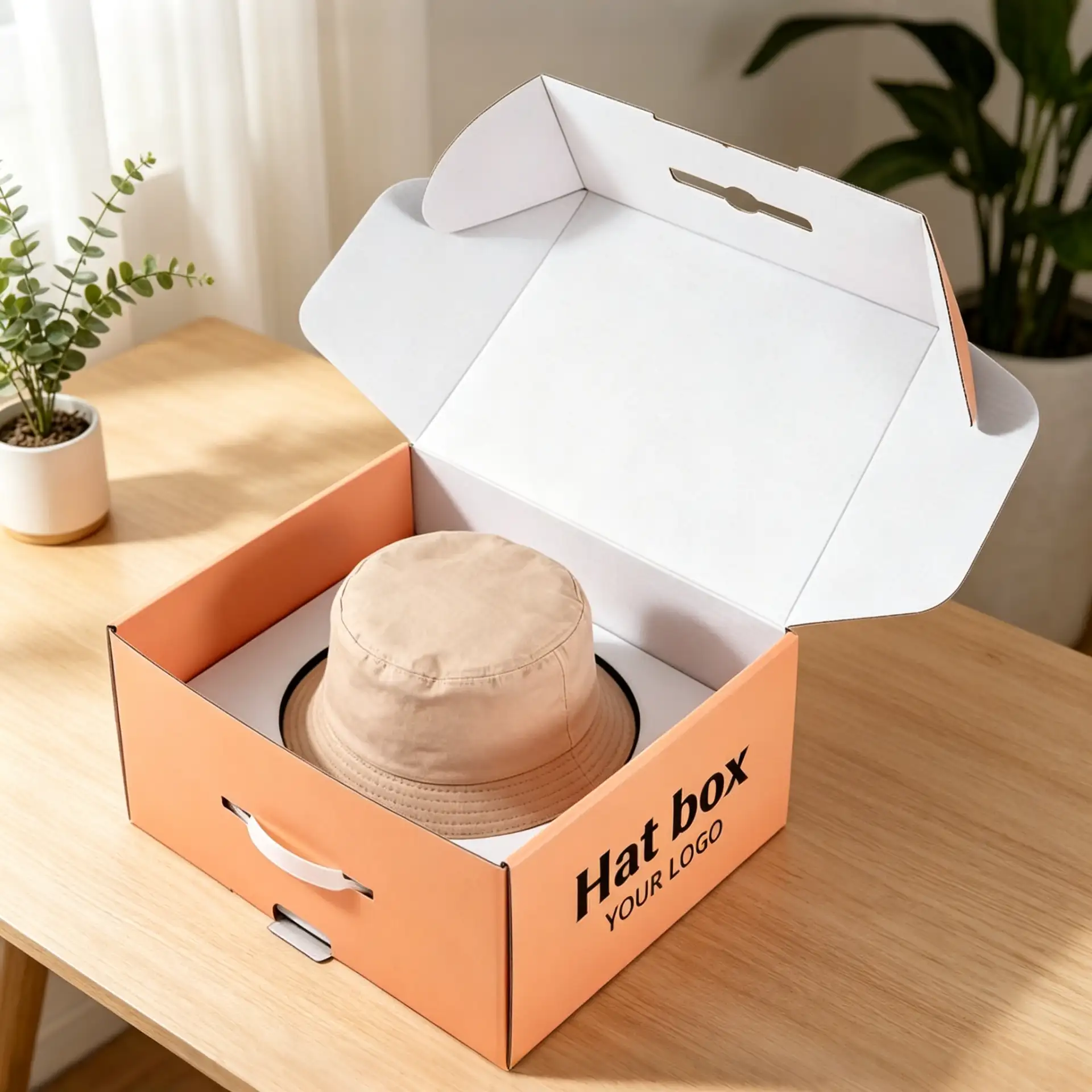 Orange Integrated Handle Box Easy Carry Hat Packaging