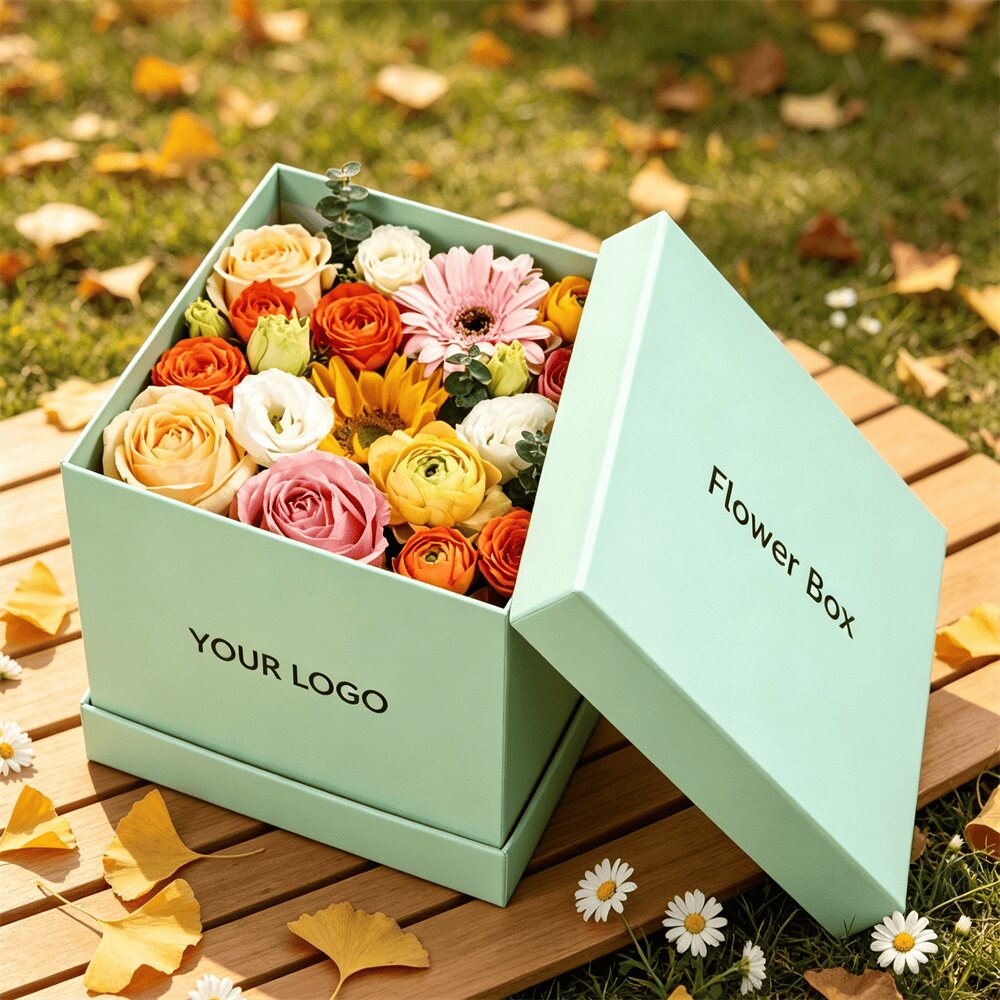 Pastel Green Floral Printed Flower Packaging Box