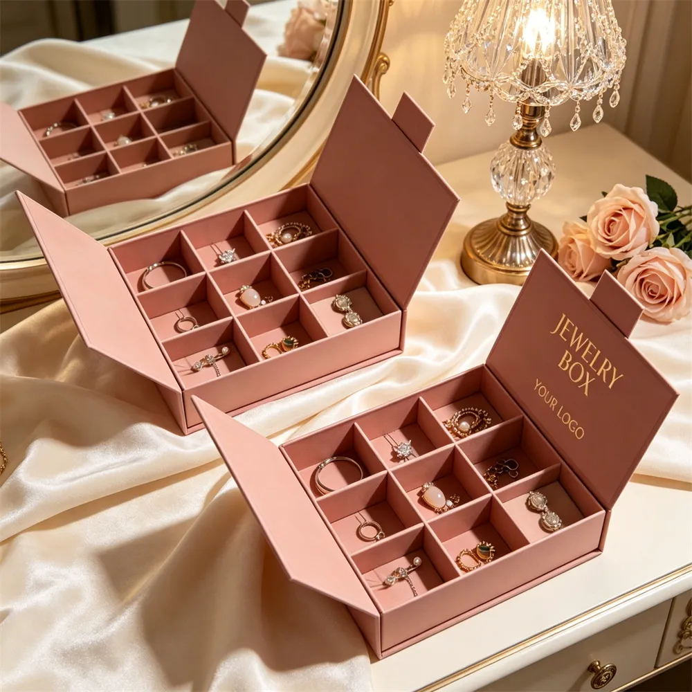 Rose Gold Folding Jewelry Tray Box For Accessories Storage