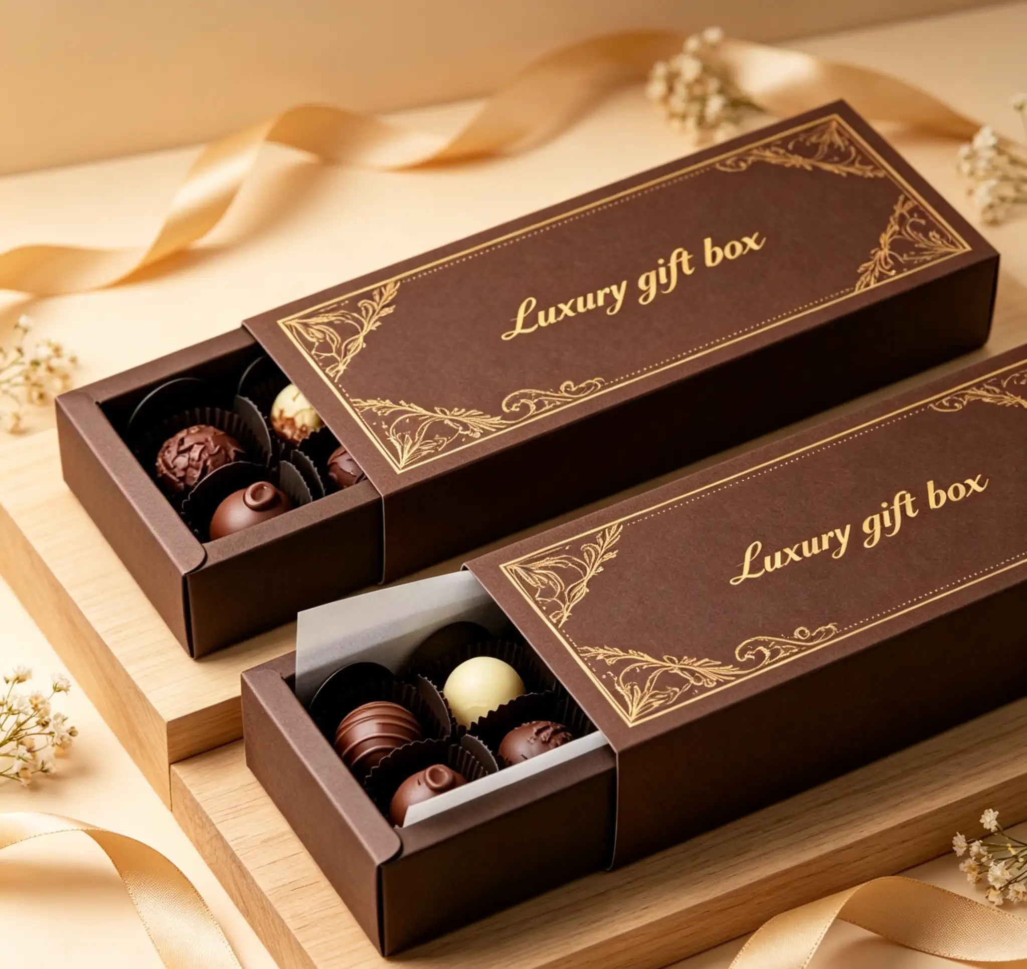 Vintage Brown Chocolate Gift Box Drawer Style Design