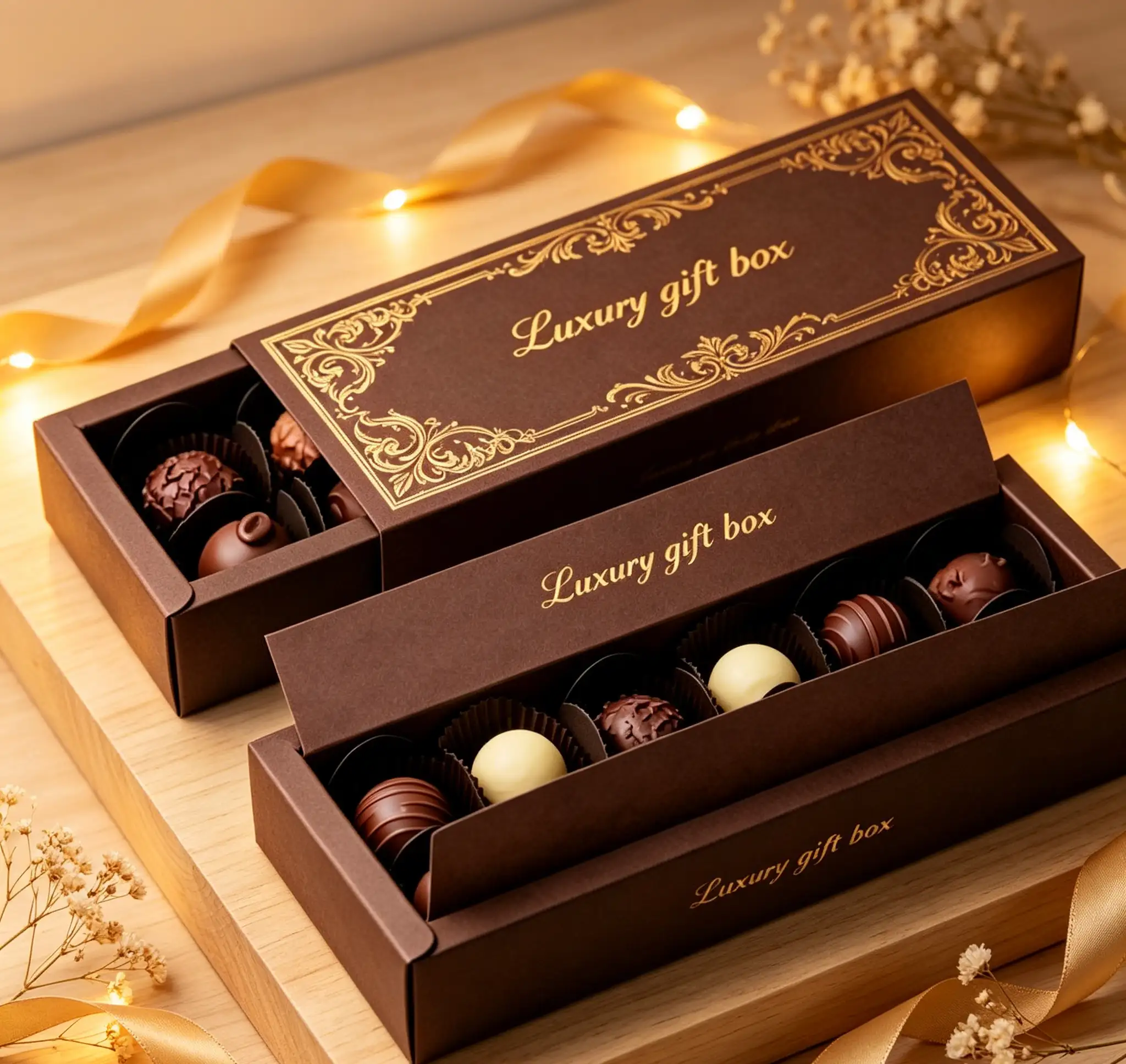 Vintage Brown Chocolate Gift Box Drawer Style Design