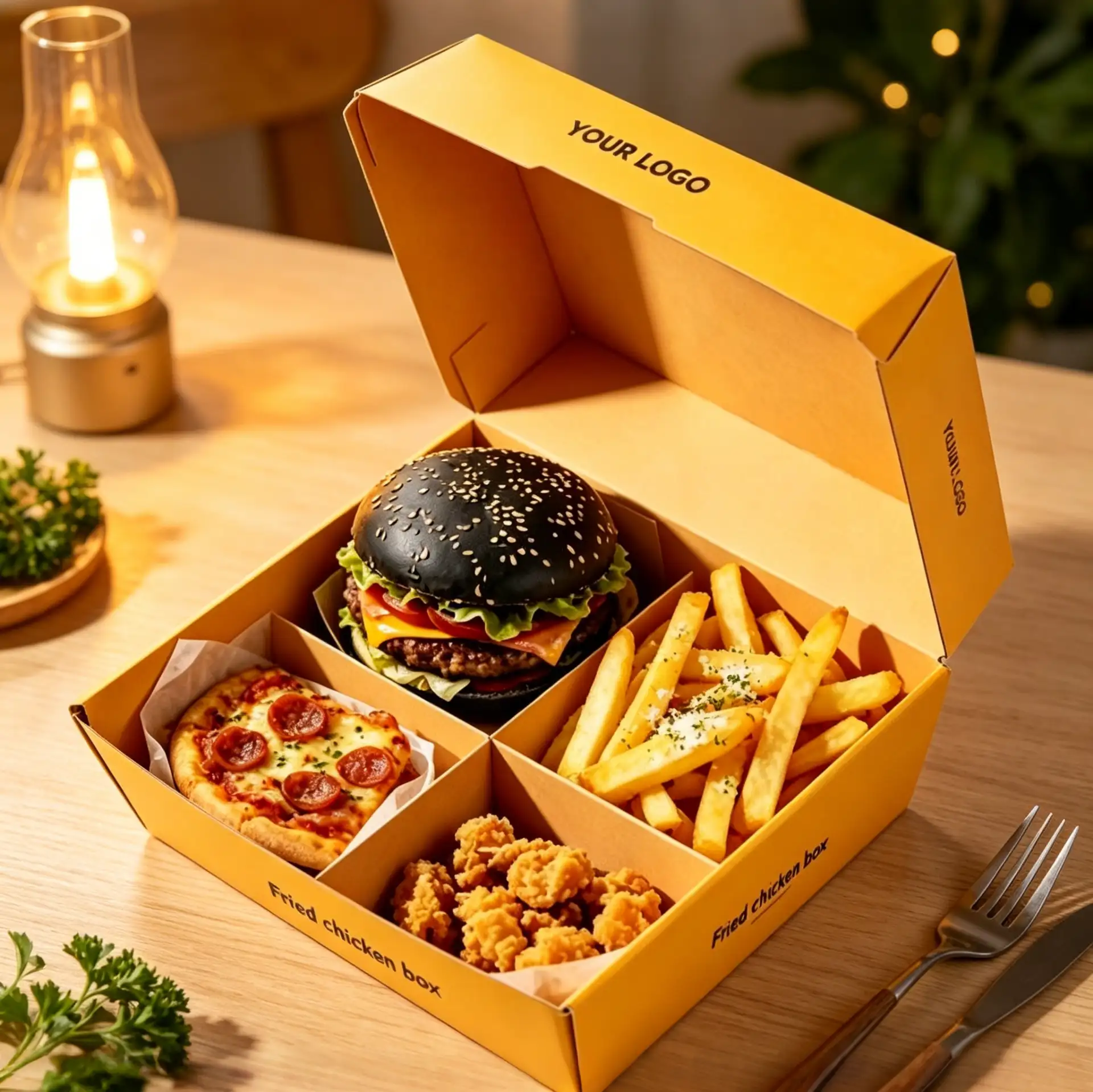 4-Compartment Food Box Stylish Takeout for Outdoor