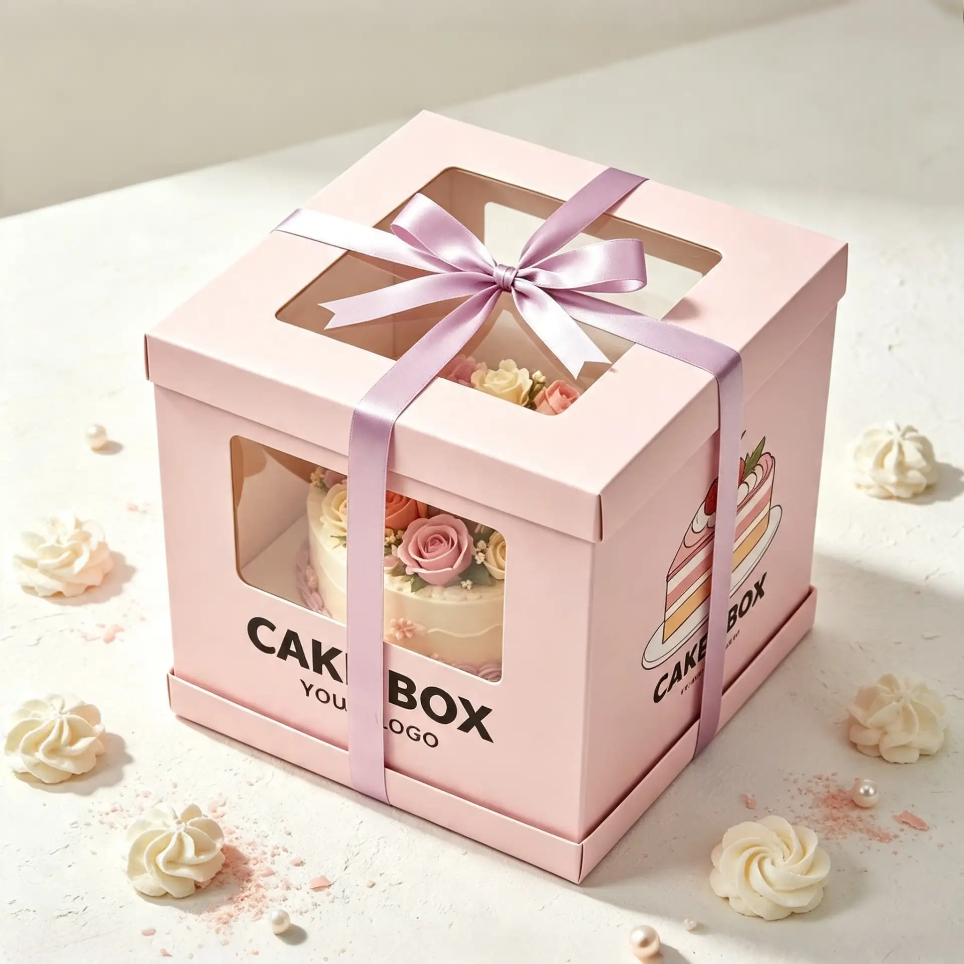 Bakery Cake Box with Ribbon Handle