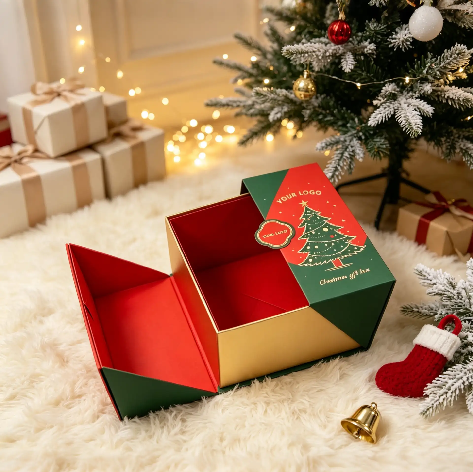 Book-Style Folding Box Red And Green Christmas Gift Box