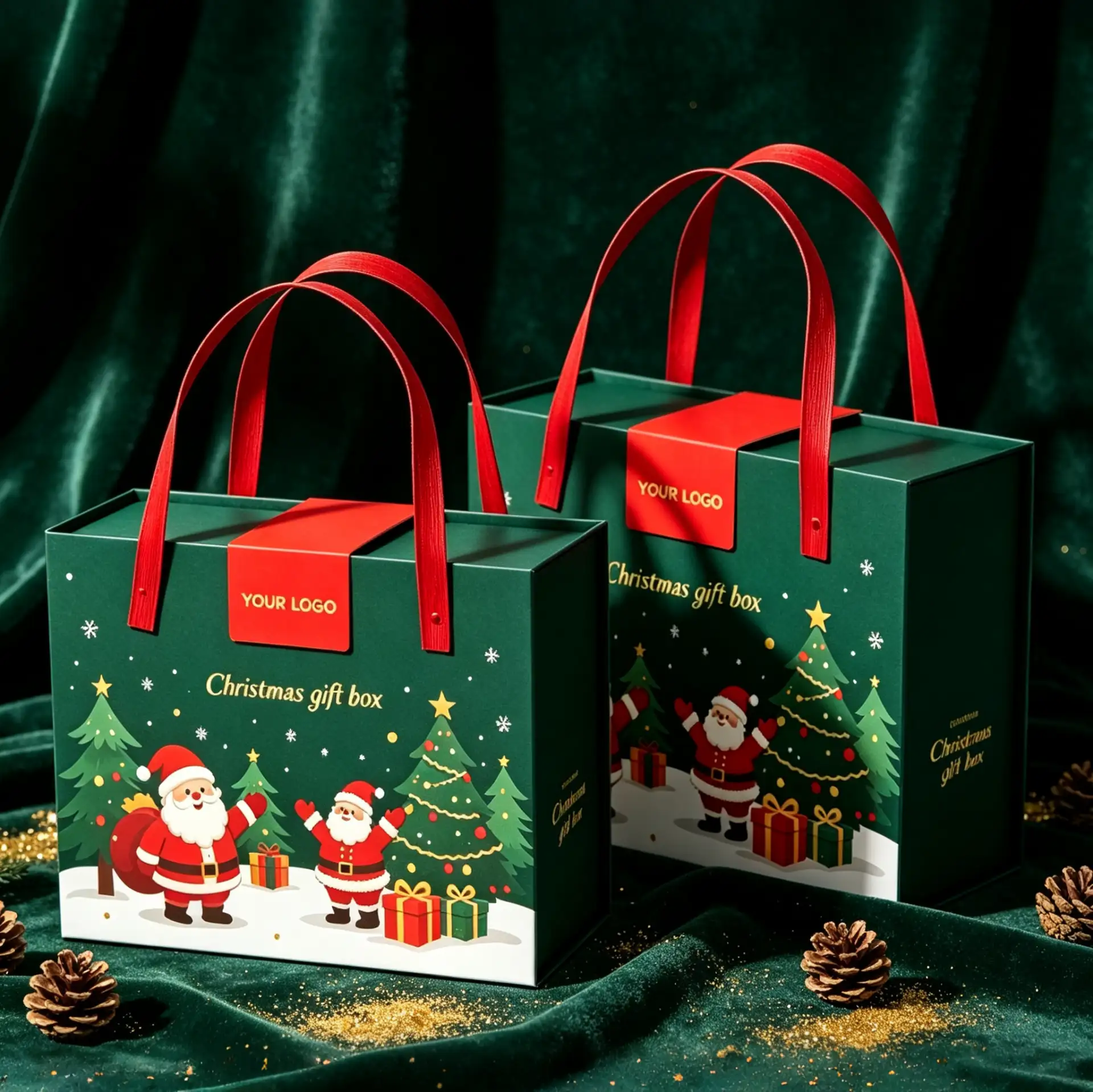 Christmas Paper Tote Box Reusable Handle Gift Bag