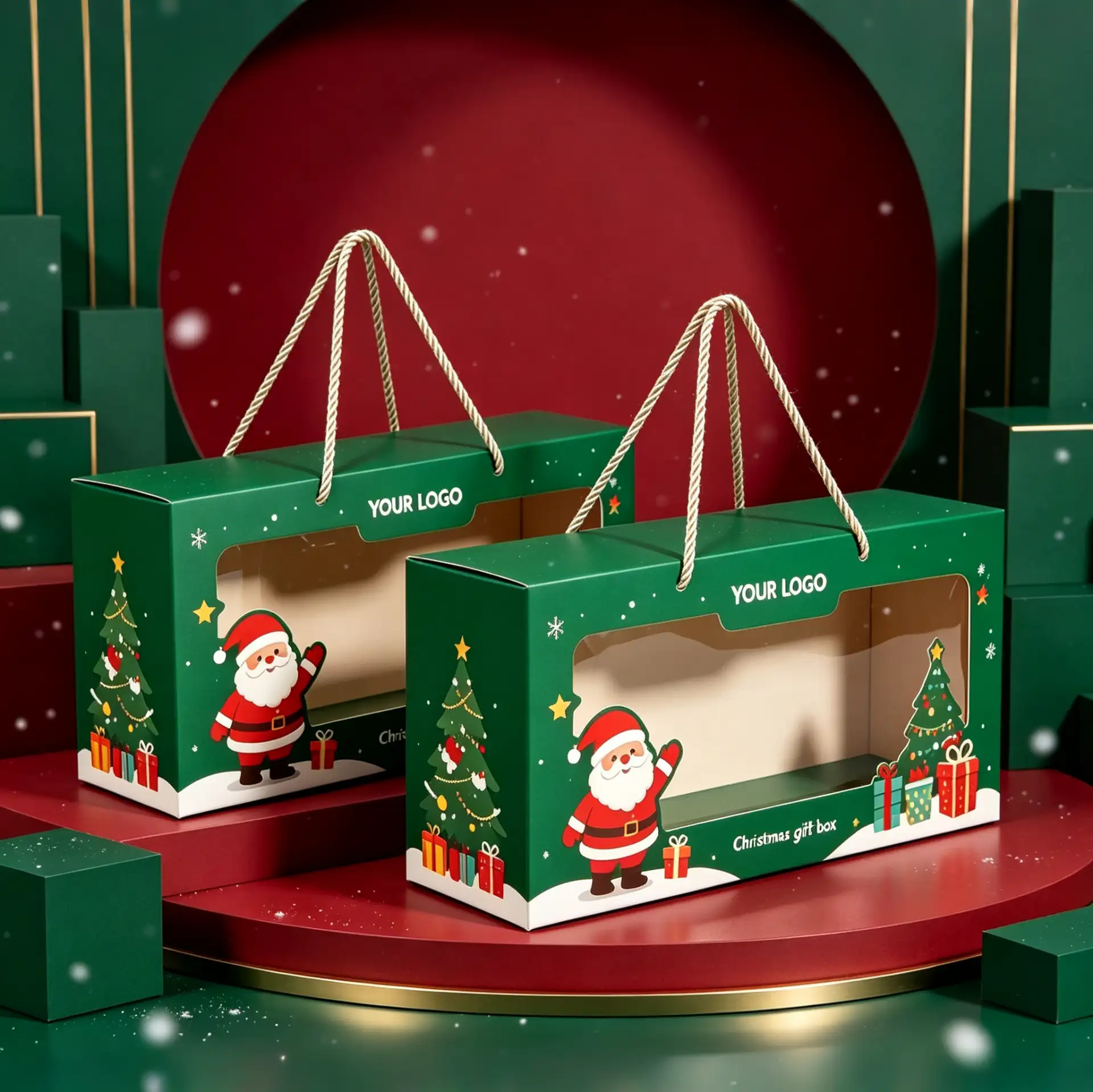 Clear Window Christmas Gift Box with Rope Handles