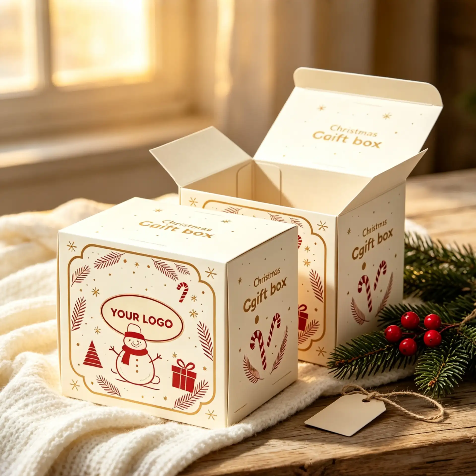 Cream Winter Gift Flip Top Box