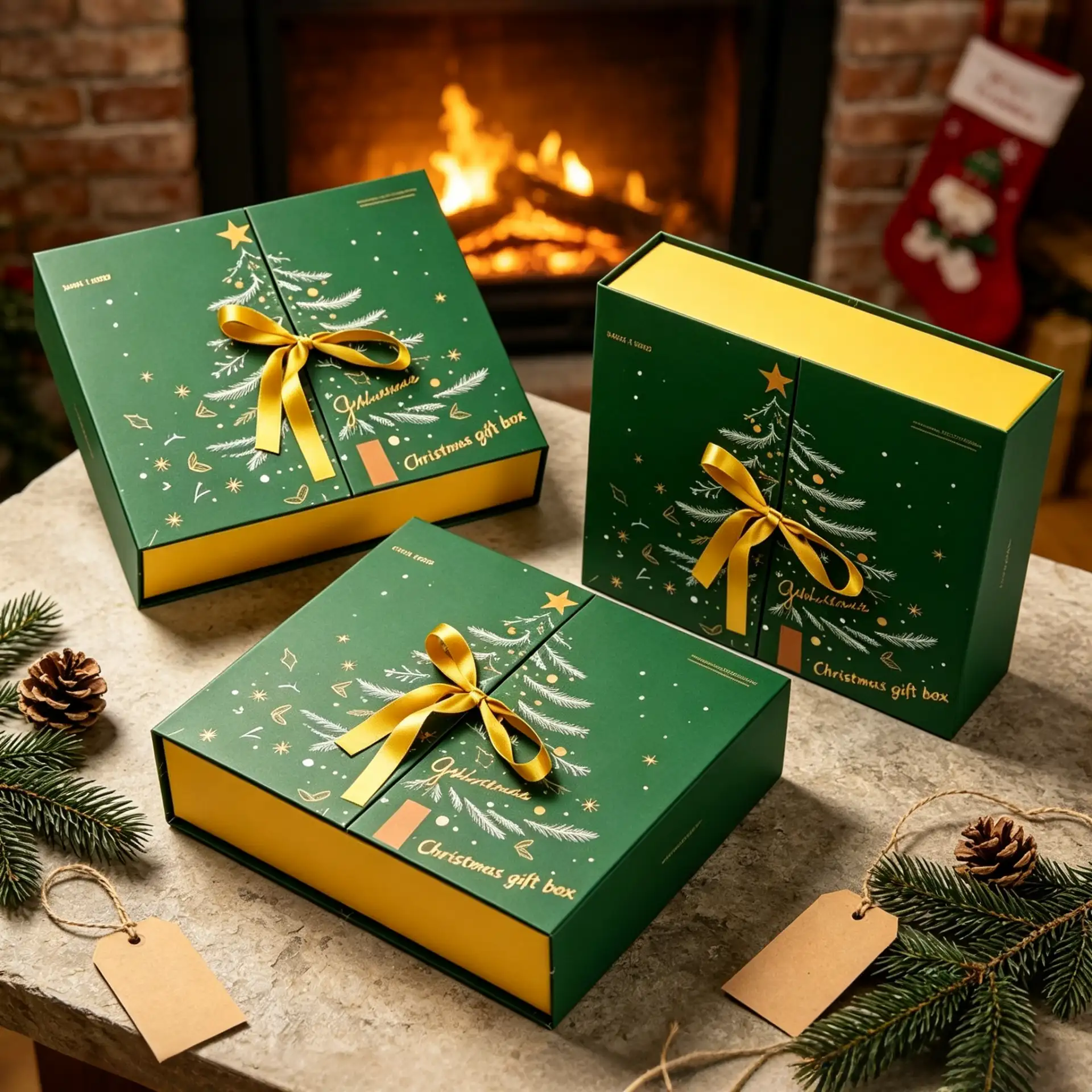 Elegant Christmas Tree Design Gold Foil Gift Box