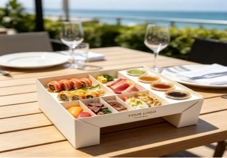 Elevated multi-compartment food box for catering and party orders