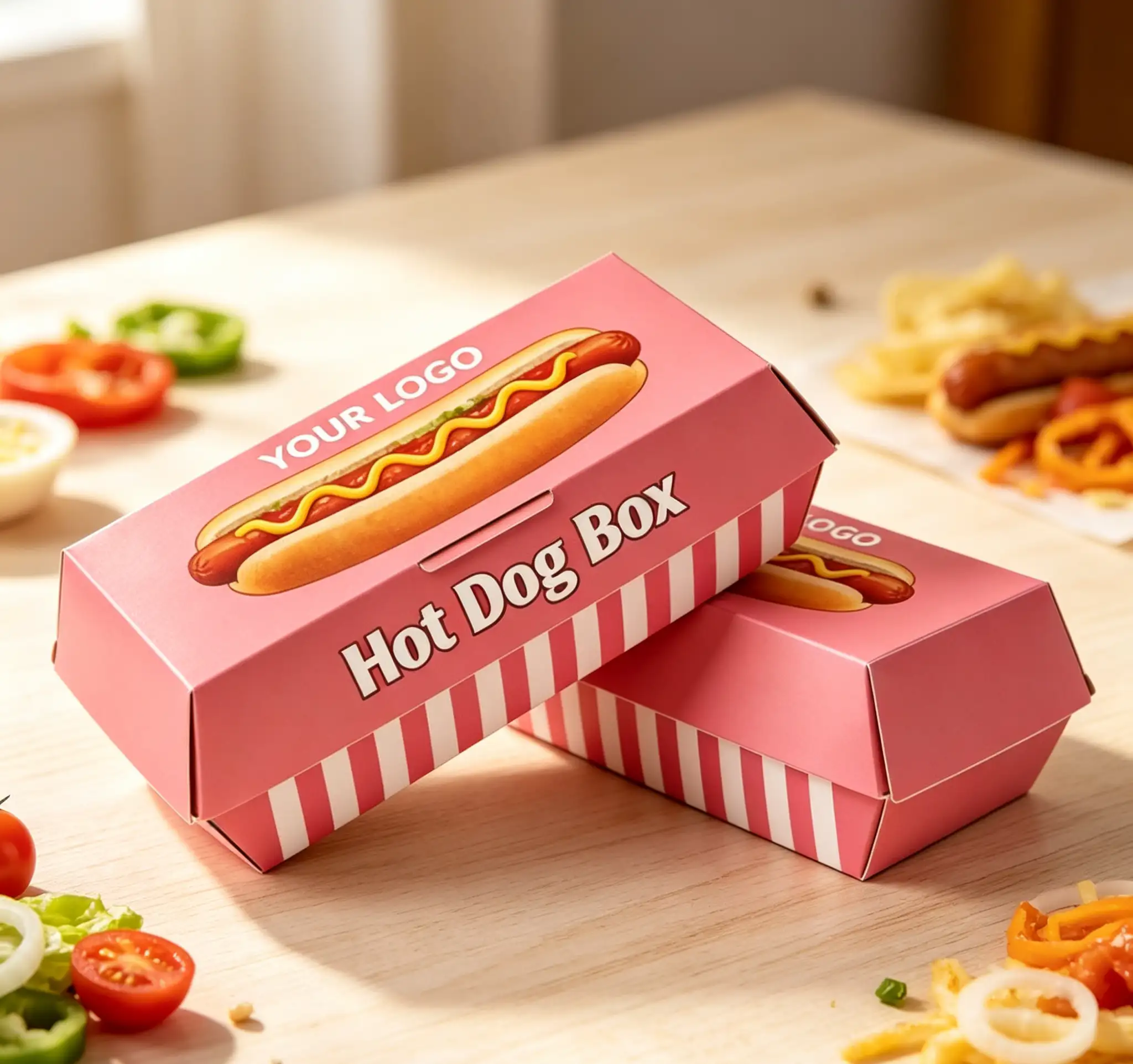 Food Grade Hot Dog Box Retro Red And White Stripes