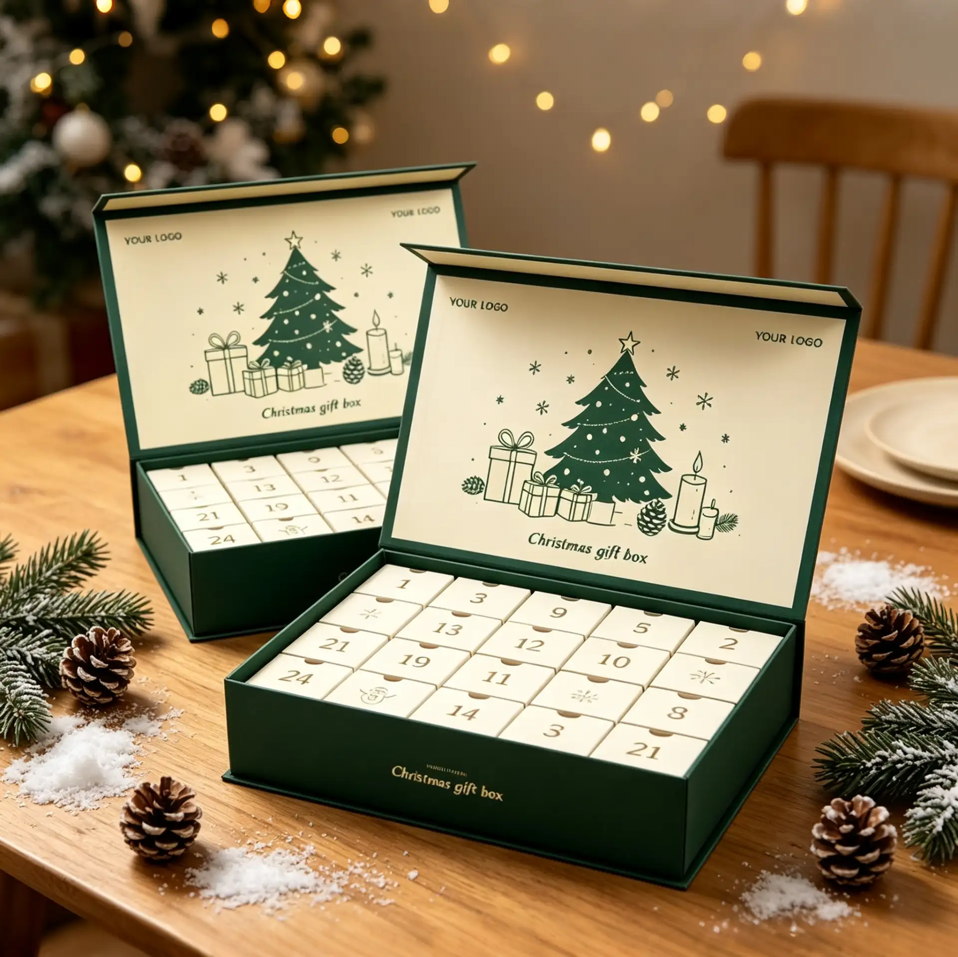 Green Advent Calendar Box Individual Compartments Drawers