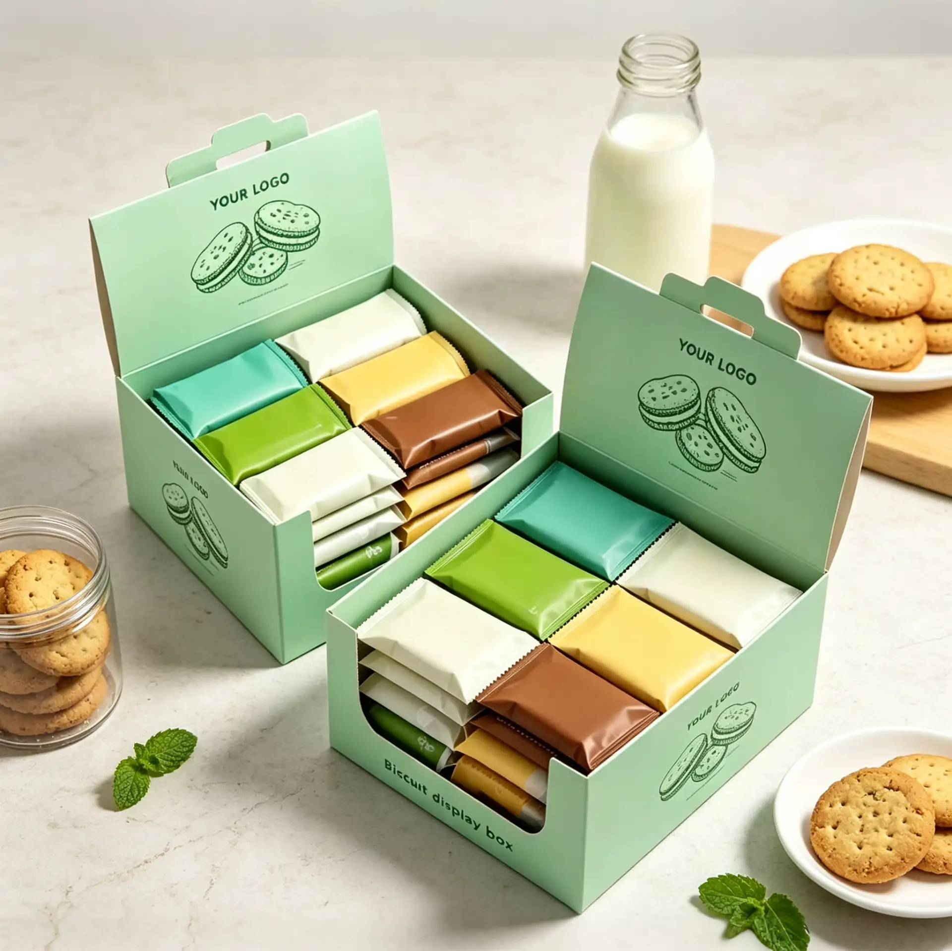 Green Biscuit Display Box Display Tray for Assorted Biscuits