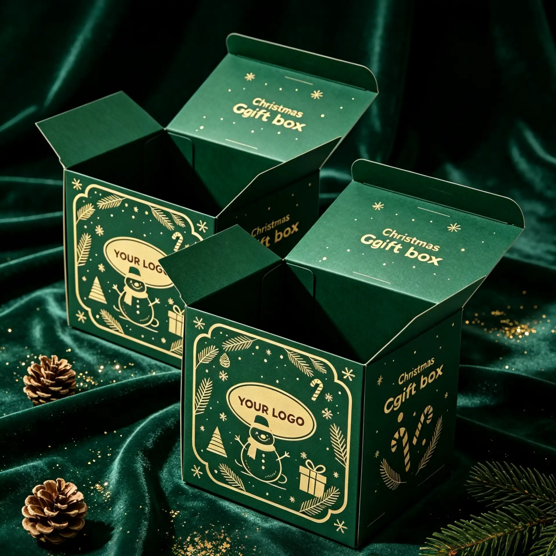 Green Christmas Gift Box with Gold Foil