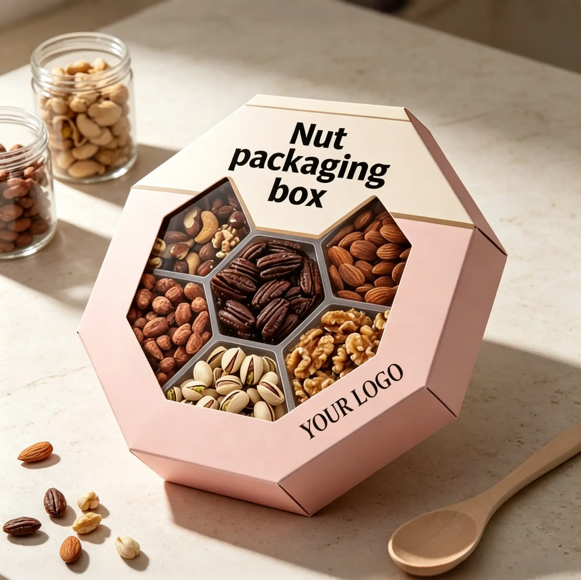 Hexagon Nut Gift Box Portable 6-Pack Box for Assorted Nuts