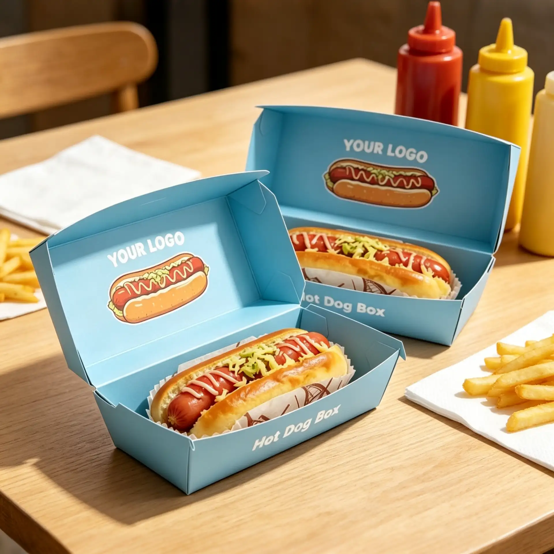 Light Blue Hot Dog Box Flip-Top Design