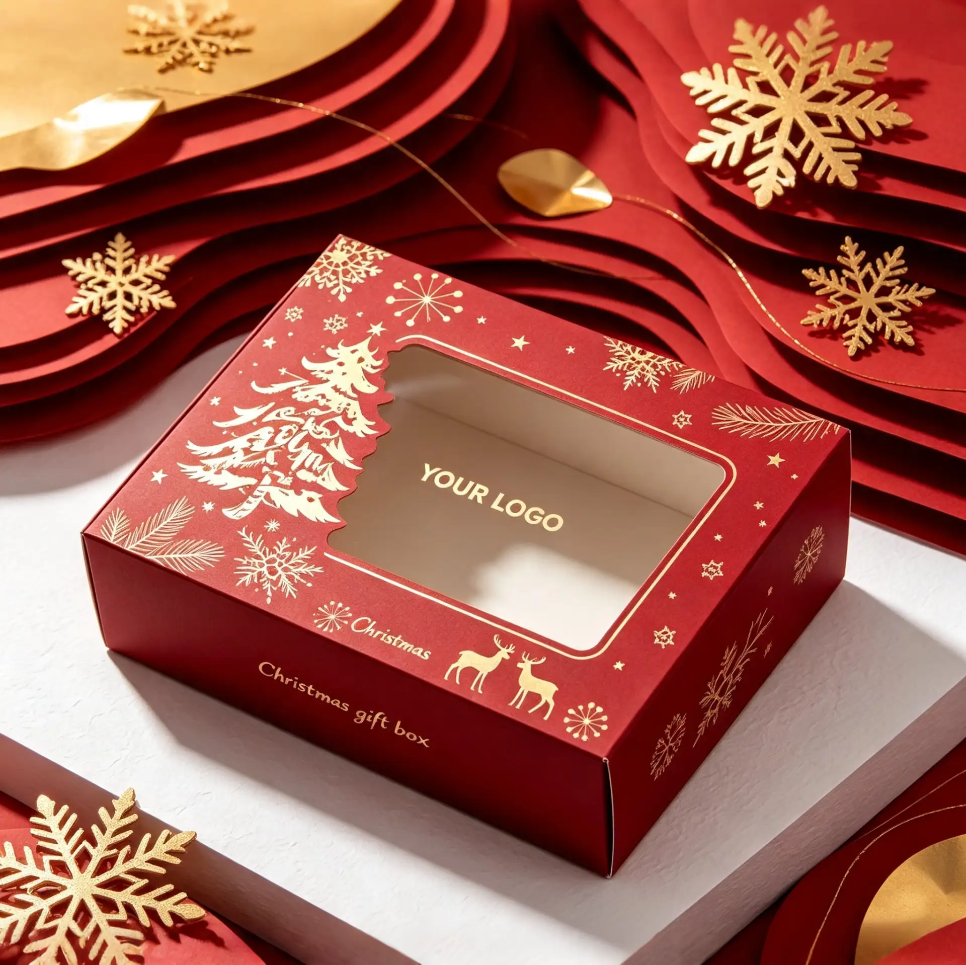 Luxury Christmas Window Box Foil Stamped Packaging