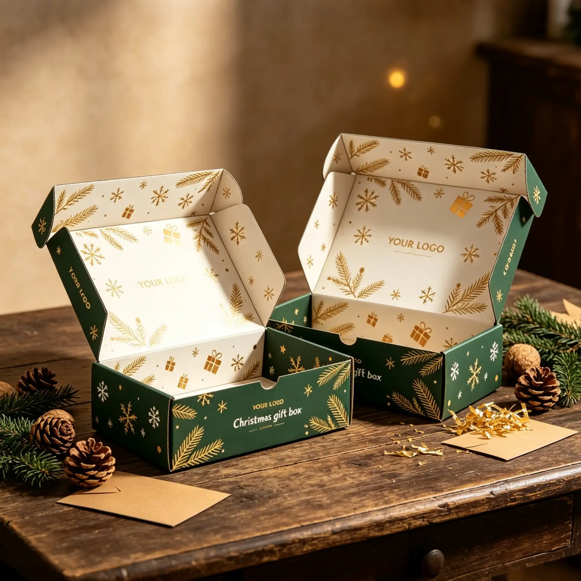 Luxury Green Mailer Box Gold Foil Christmas Packaging