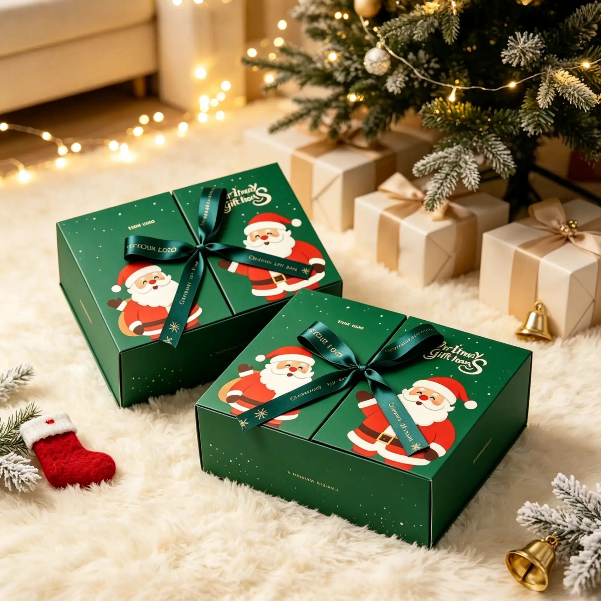 Luxury Ribbon-Tied Gift Box With Holiday Illustration