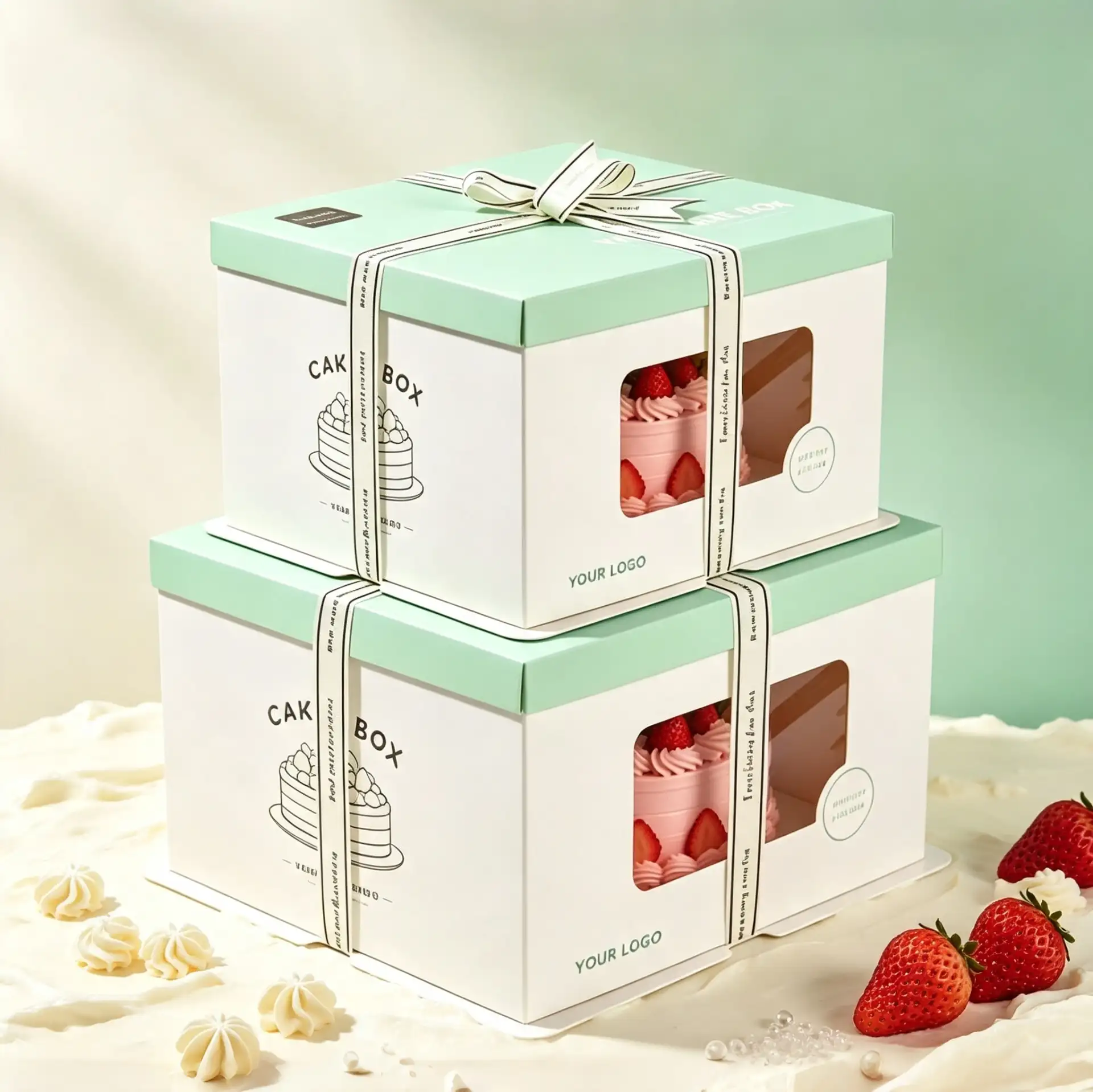 Mint Green Transparent Window Cake Box