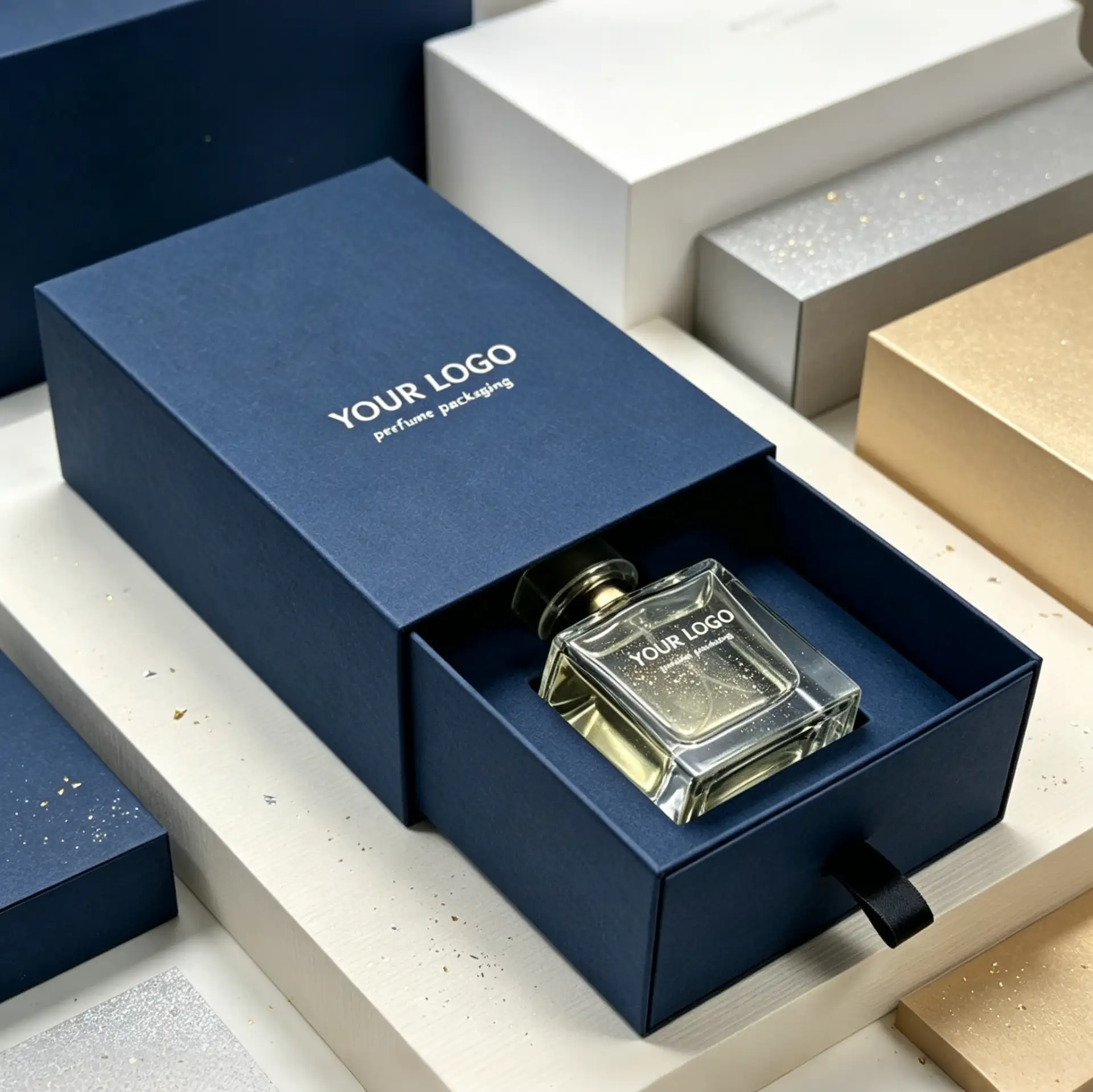 Navy Blue Sliding Box Parfum Case with Custom Logo
