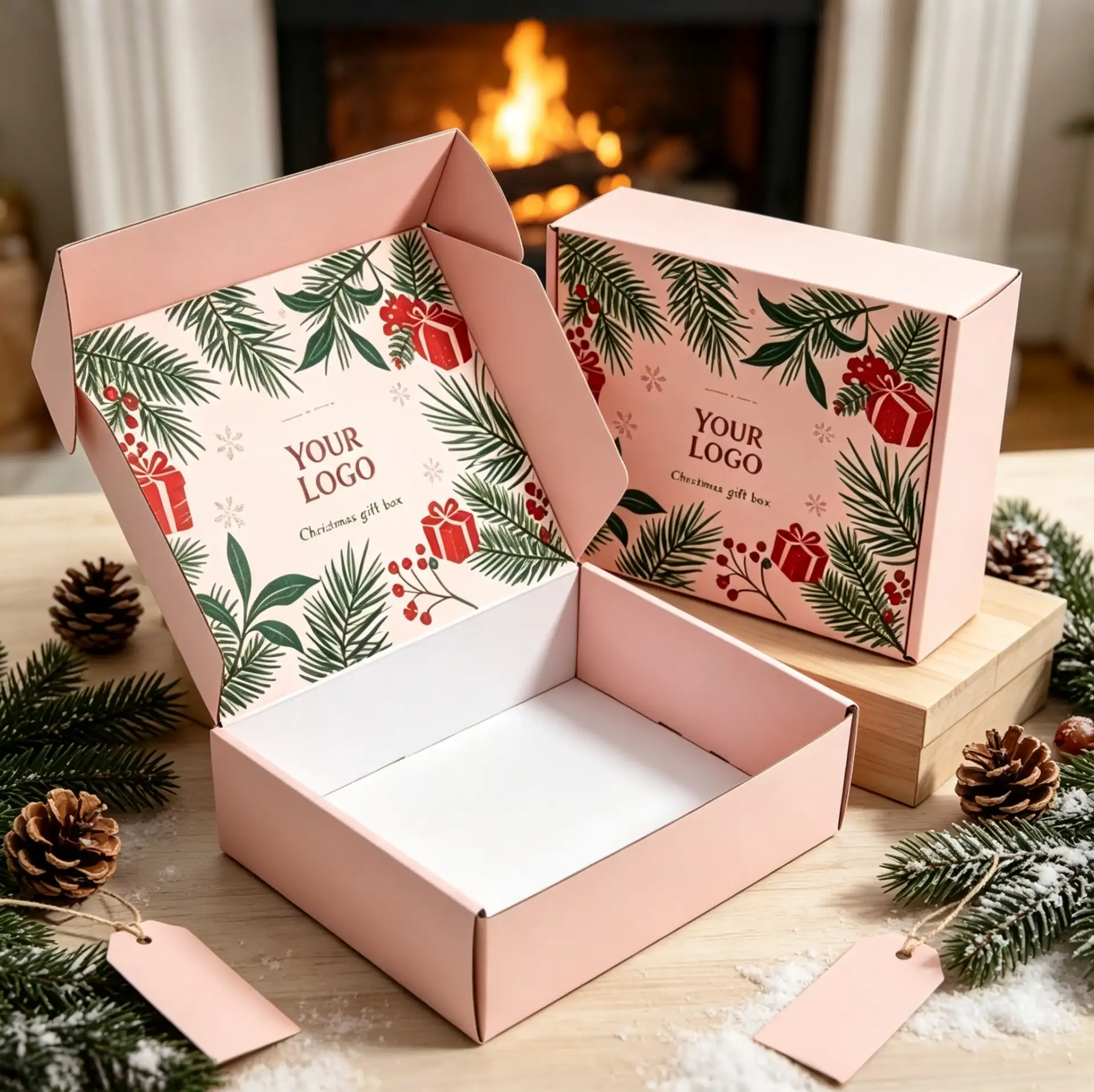 Pink Christmas Tuck Box Flora Printed Box
