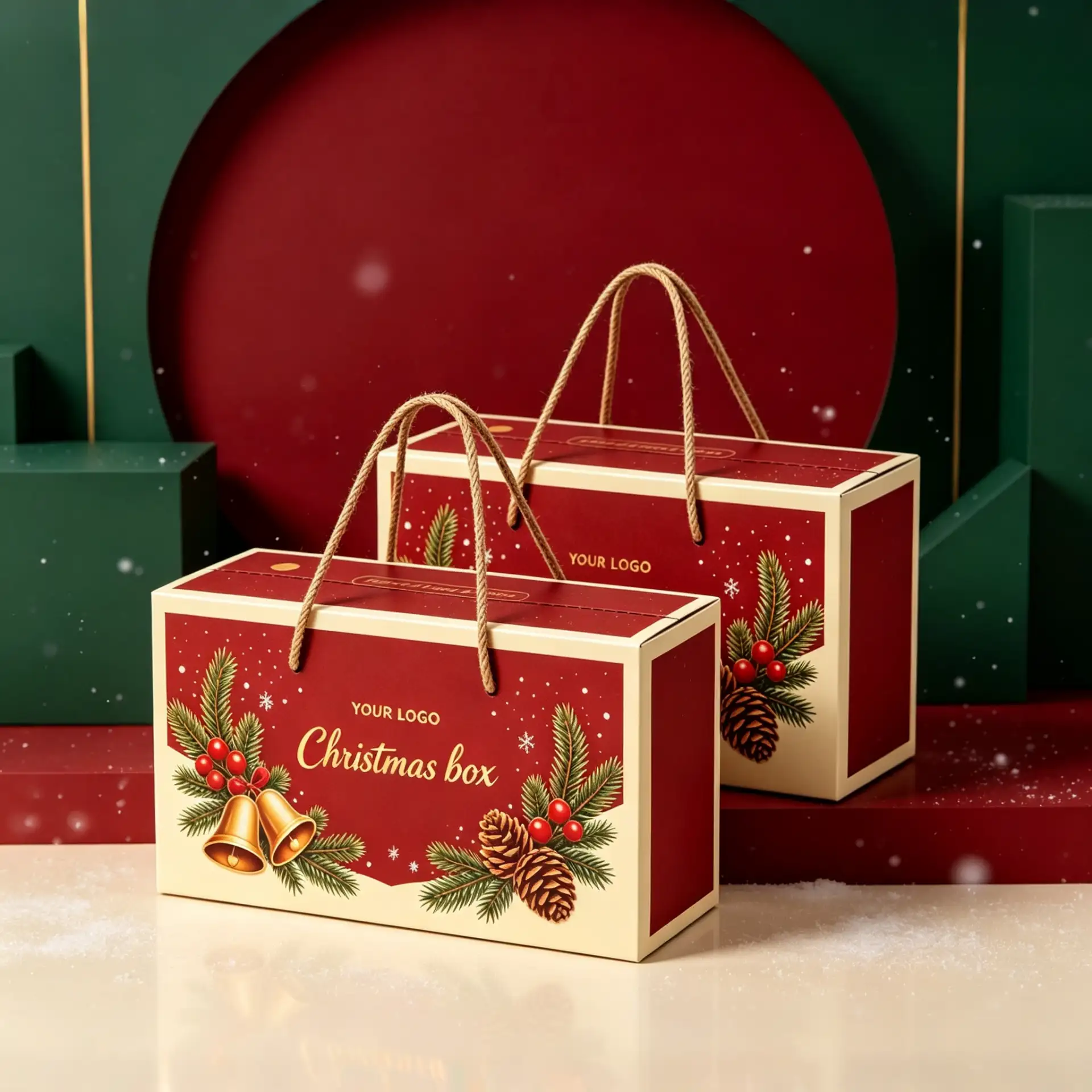 Red And Gold Christmas Handle Carrier Box