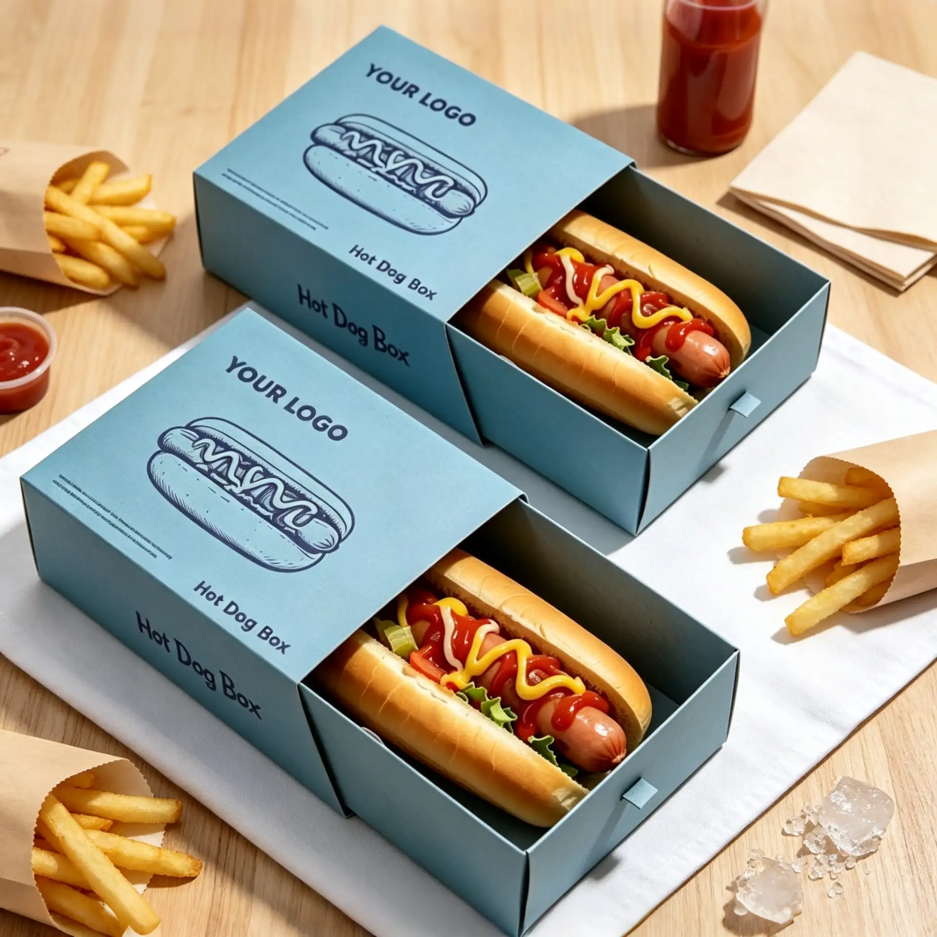 Retro Blue Hot Dog Cardboard Box