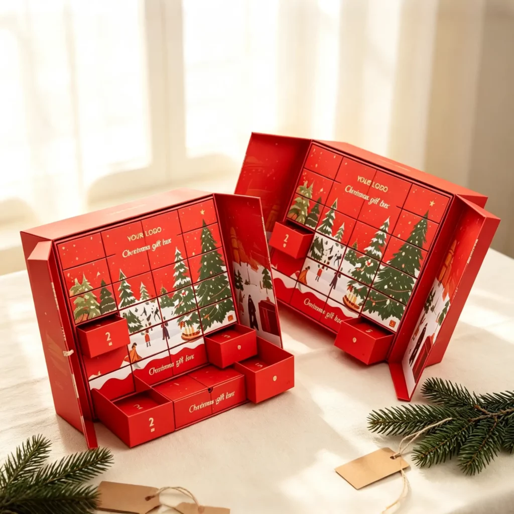 Snowy Village Advent Gift Box With Compartments