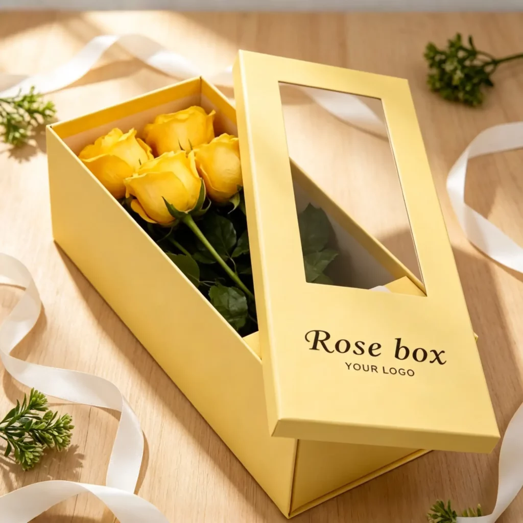 Sunny Yellow Rose Box With Clear Window
