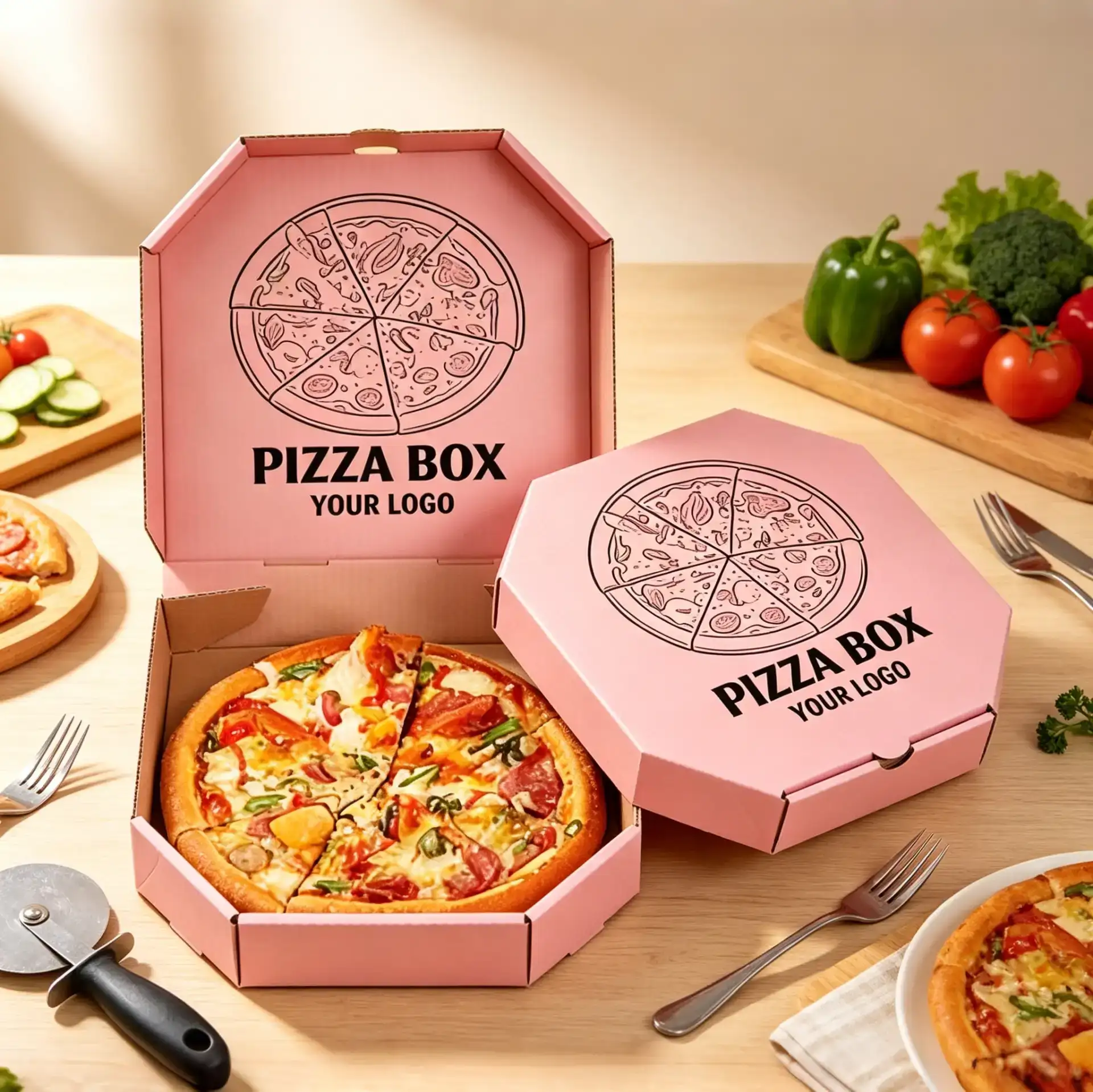 Unique Pink Octagonal Pizza Box