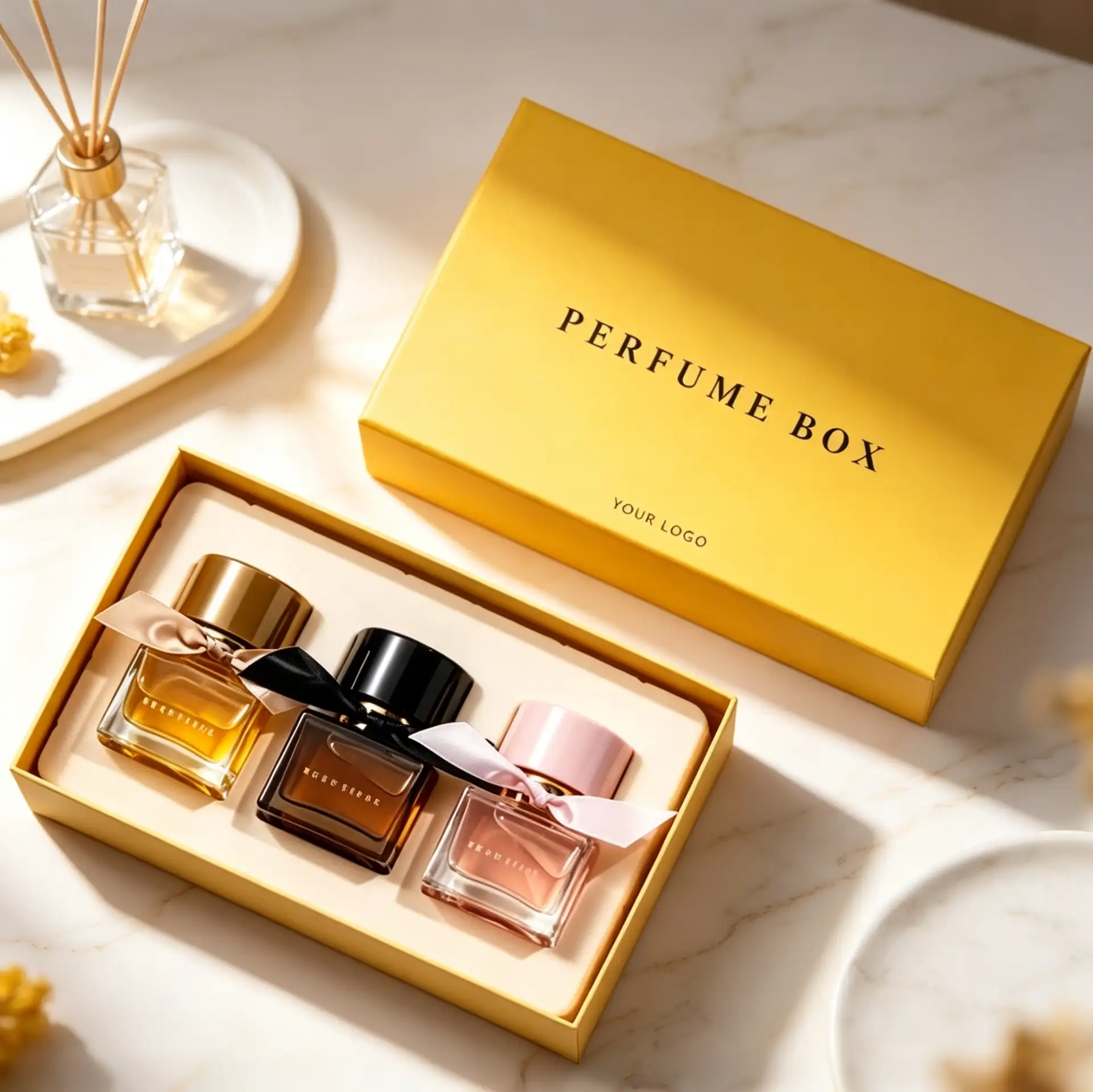 Yellow Luxury Perfume Set Packaging
