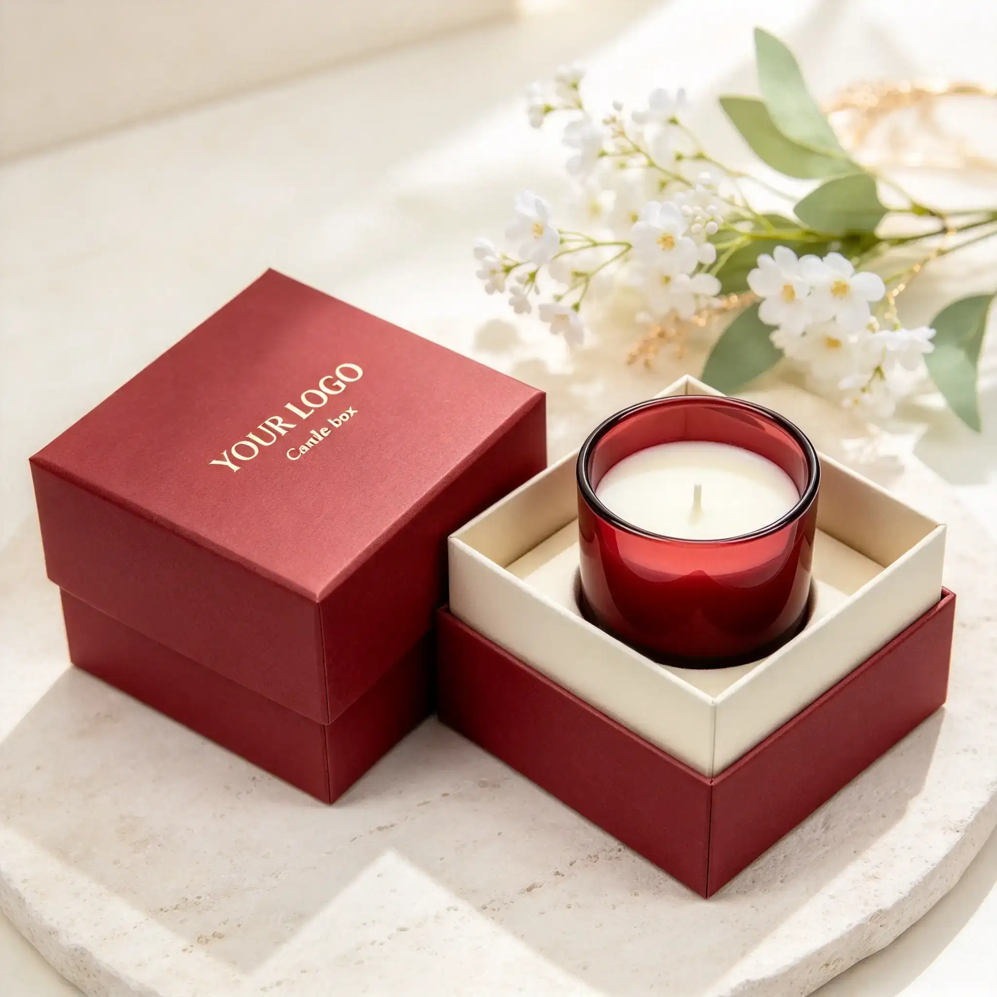 Burgundy Lid-base Candle Box​