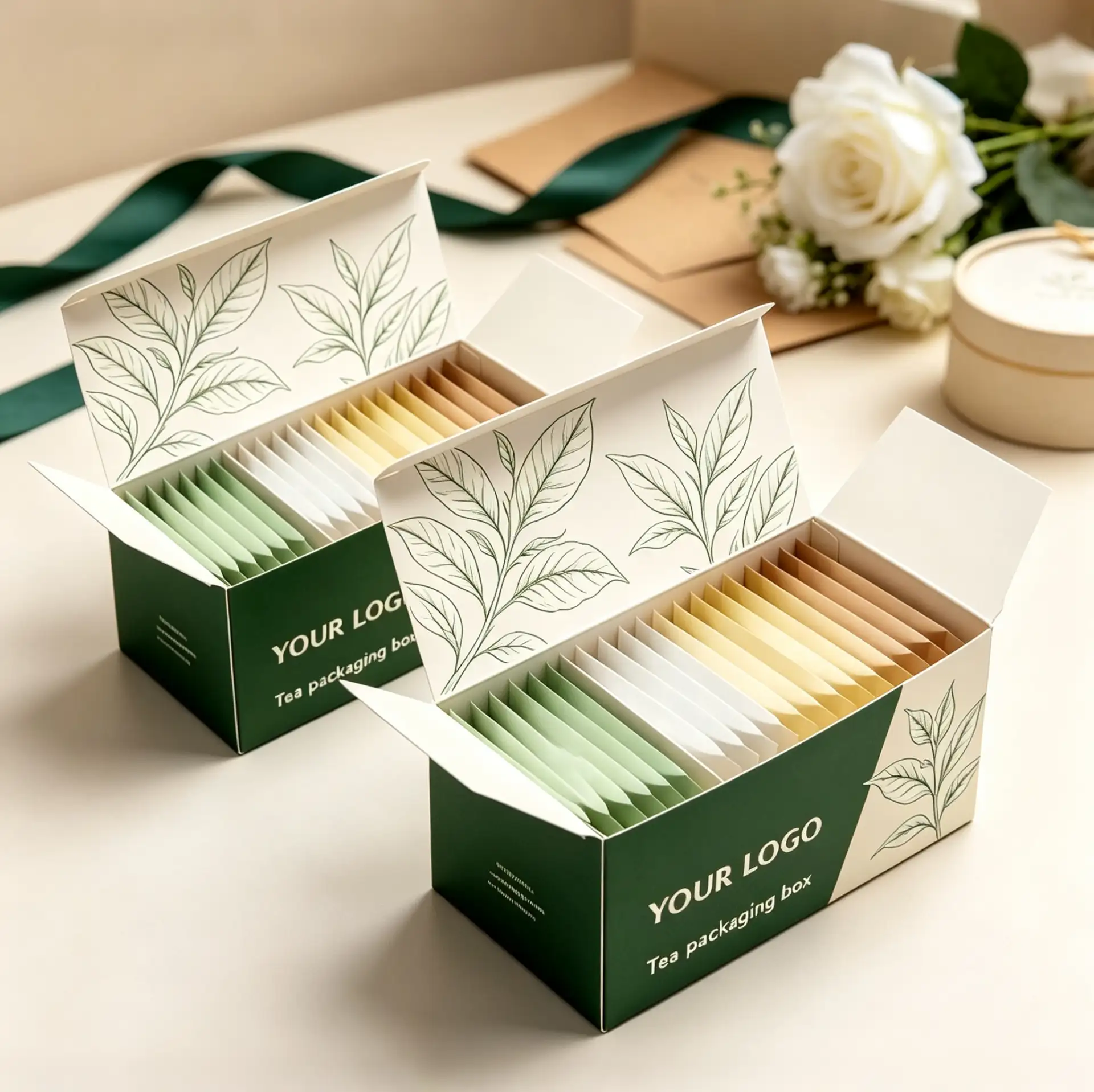 Flip-Top Green And Cream Tea Box