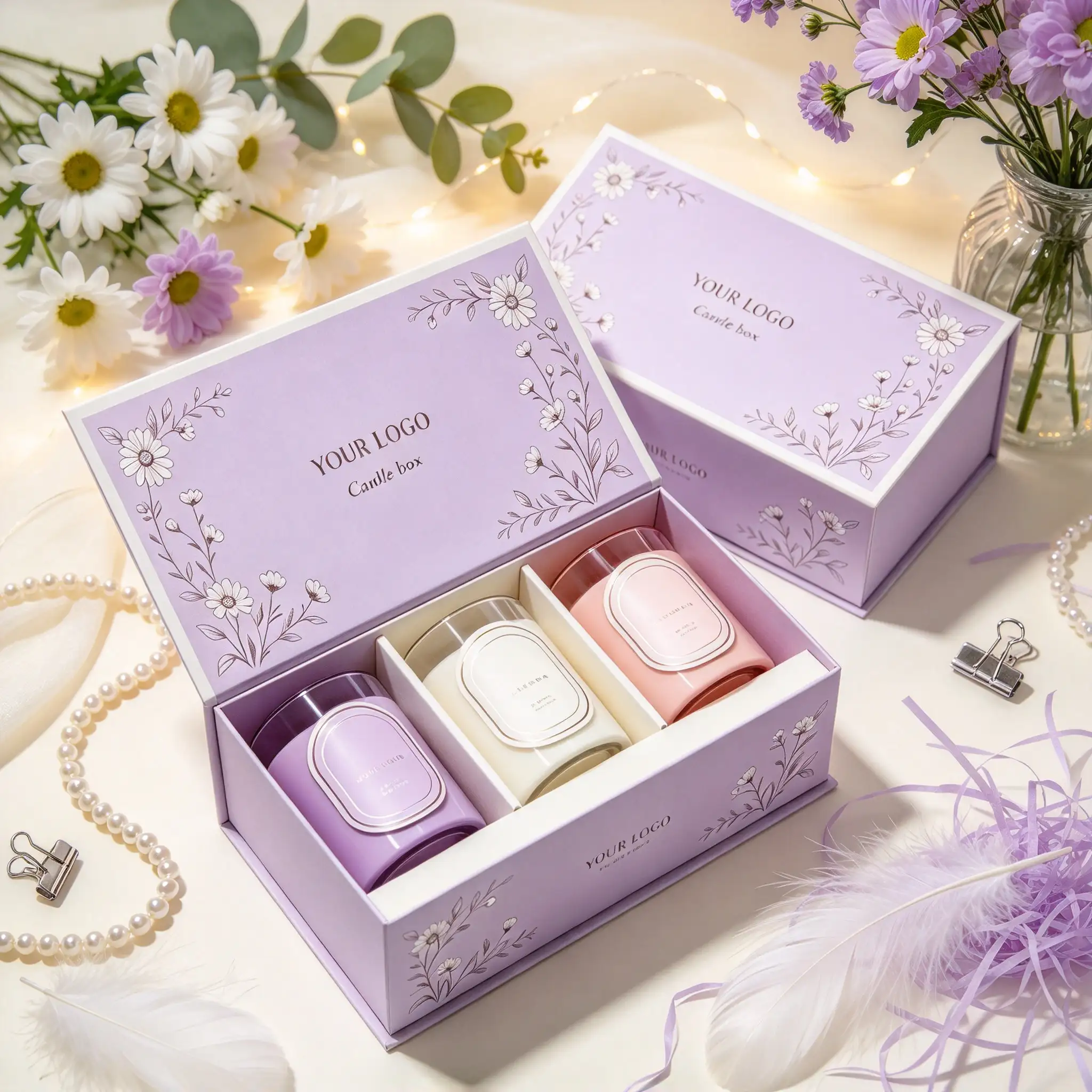 Lavender Floral Triple Candle Box​