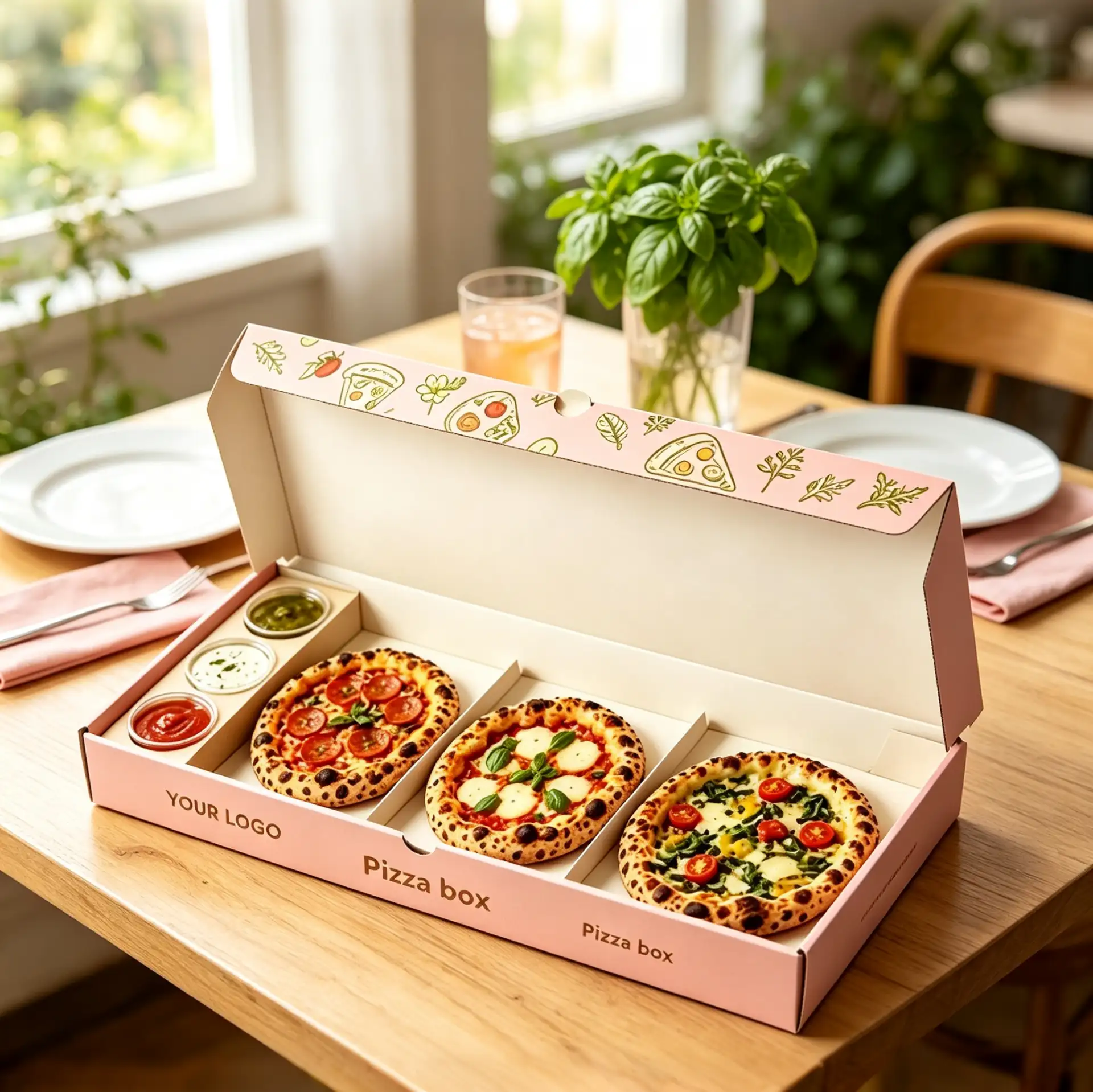 Pink Illustrated 3 Pizza Box