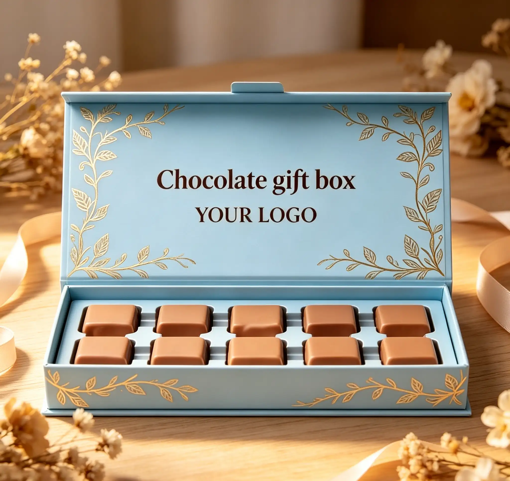 Vintage Blue Chocolate Box Gold Ornate Design