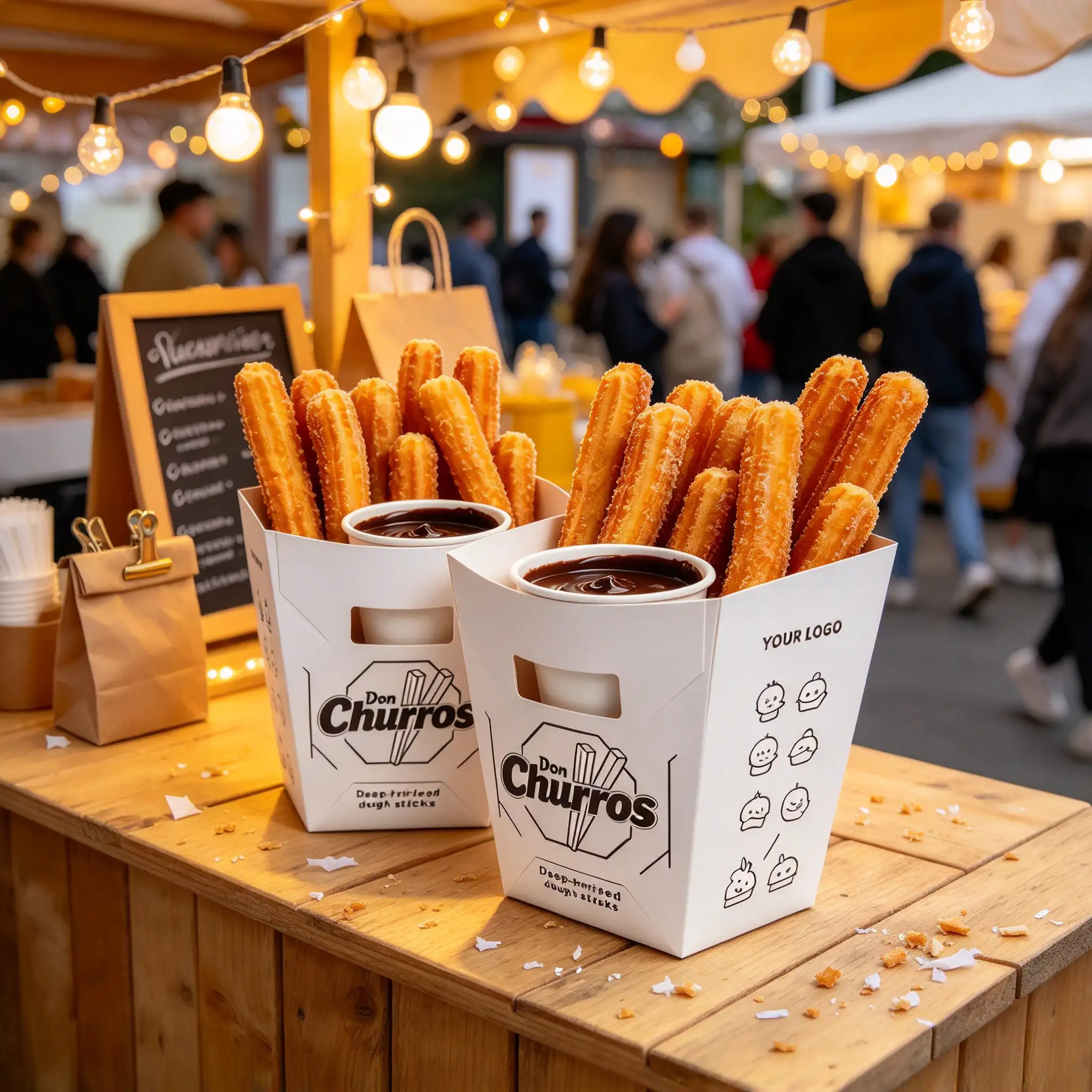 White Churros Packaging with Dip Cup Holder
